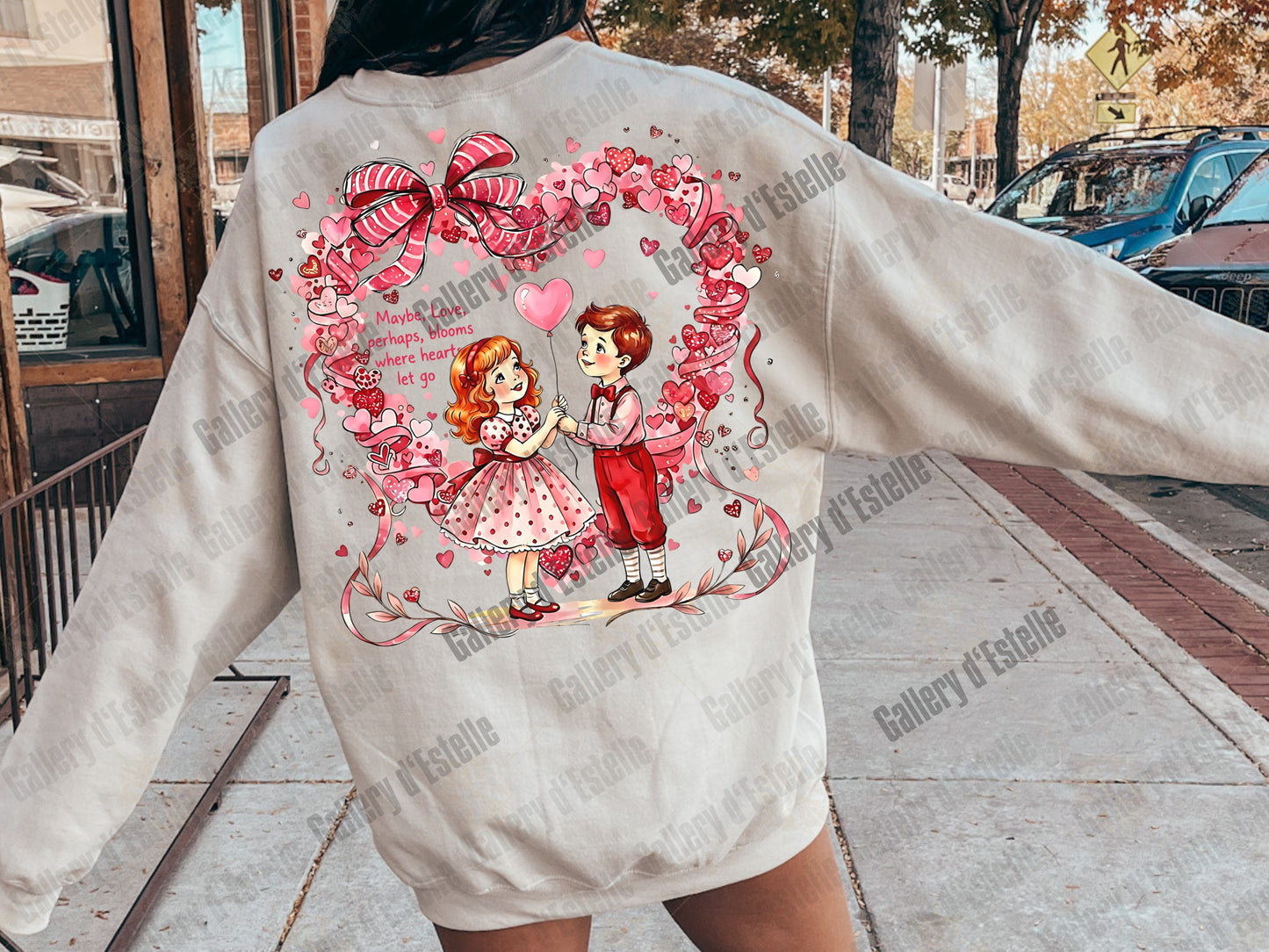Vintage Valentine Kids PNG, Retro Love Story Illustration, Coquette Pink Heart Art, Trendy VDay Shirt Design