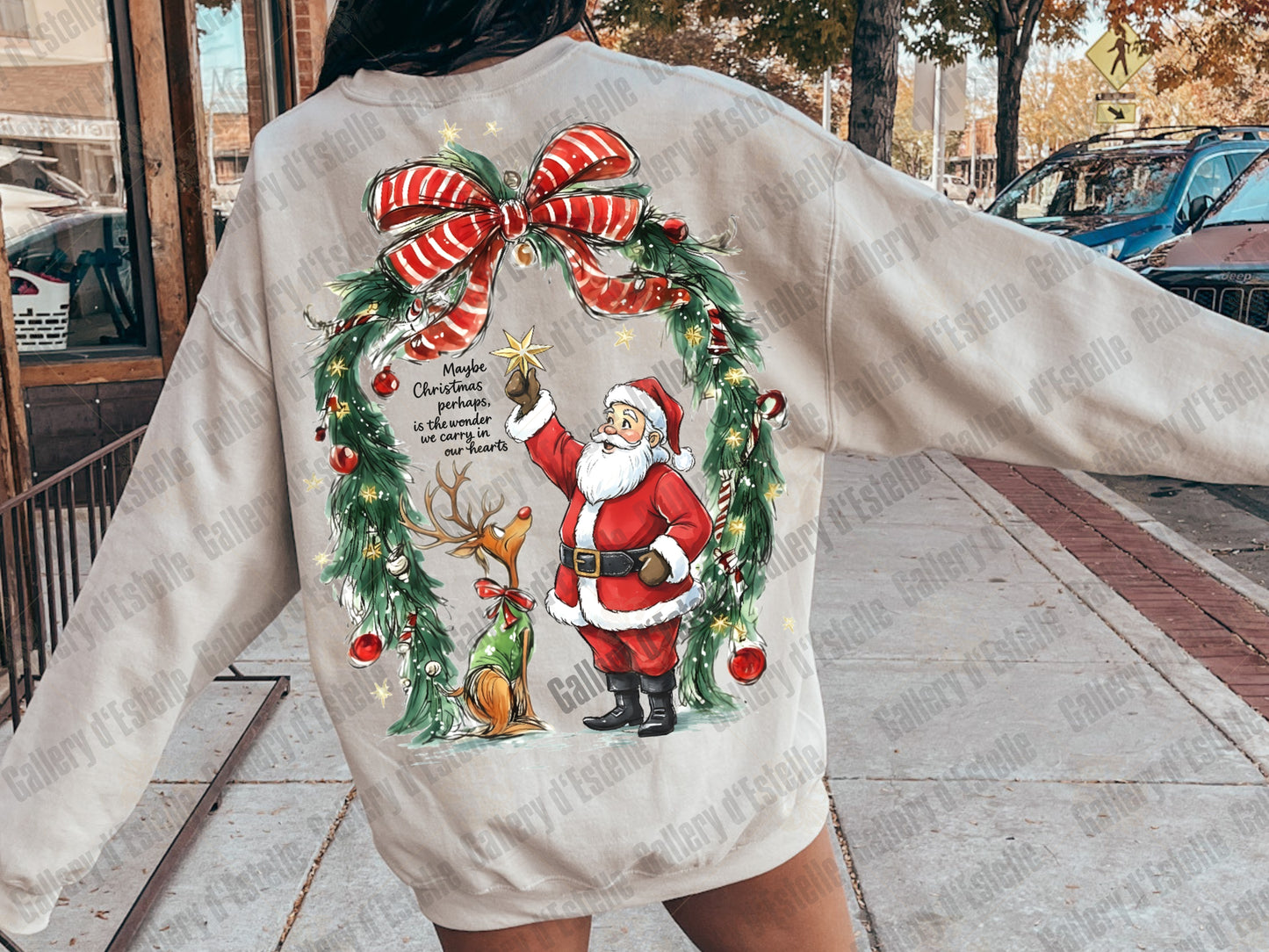 Retro Christmas Wonder PNG, Vintage Santa and Reindeer Graphic, Whimsical Holiday Sublimation, Festive Coquette Shirt Design