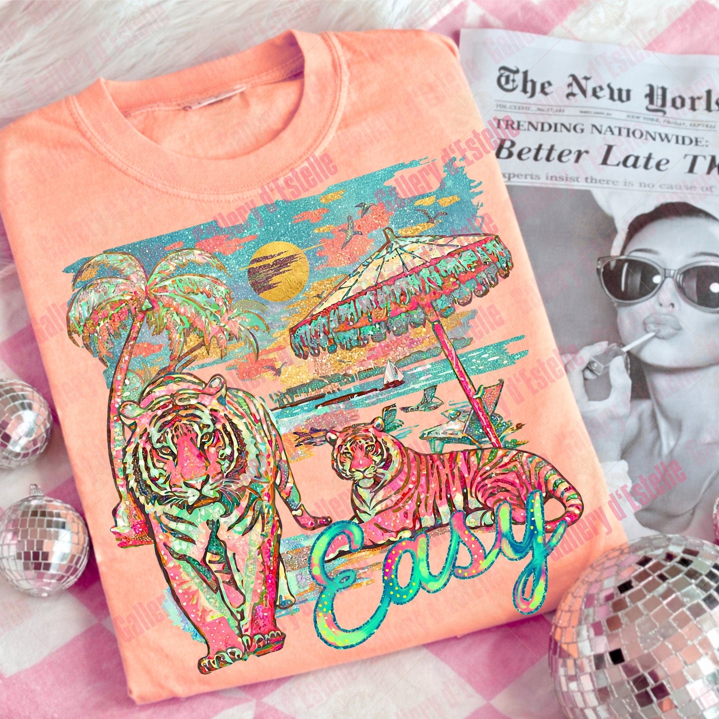 Easy Tiger Summer PNG, Funny Colorful Preppy Coastal Graphic, Trendy Beach Shirt Design