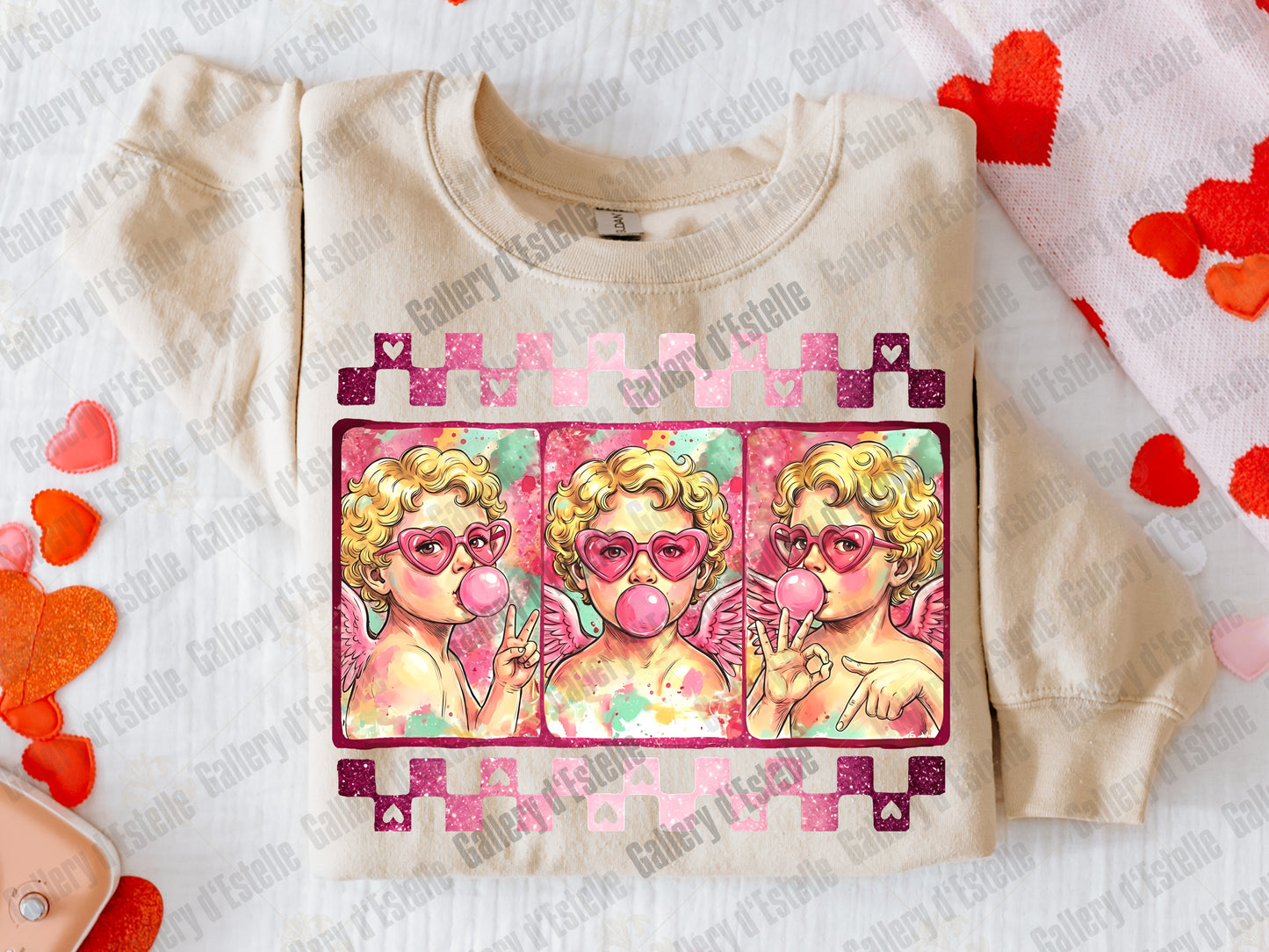 Bubblegum Cupid Valentine PNG, Pink Retro Angel Graphic, Coquette Six-Seven Love Shirt Design