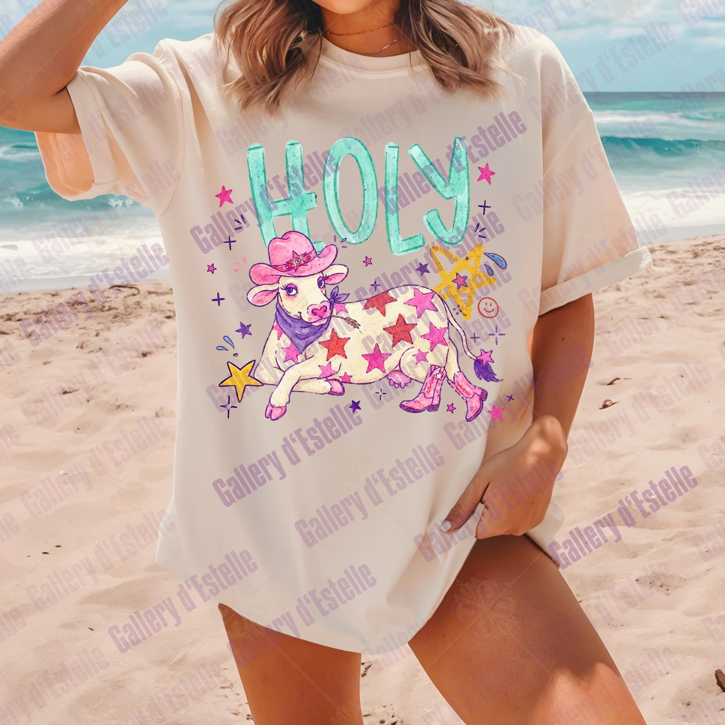 Holy Cow PNG, Retro Cowgirl Summer Graphic, Funny Western Art, Trendy Rodeo Shirt Design