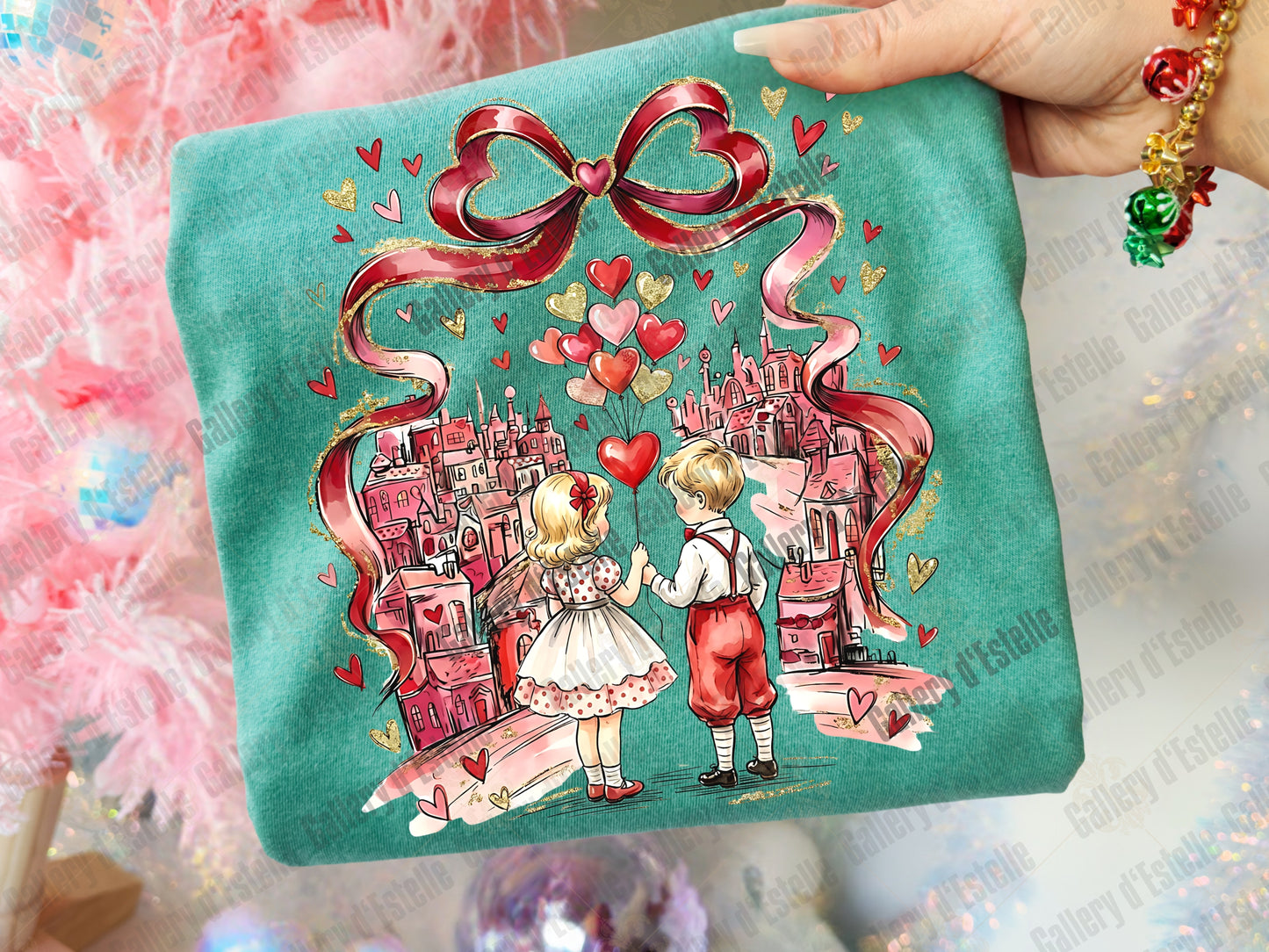 Coquette Valentine Kids PNG, Retro Love Graphic, Preppy Pink Bow Art, Trendy VDay Shirt Design