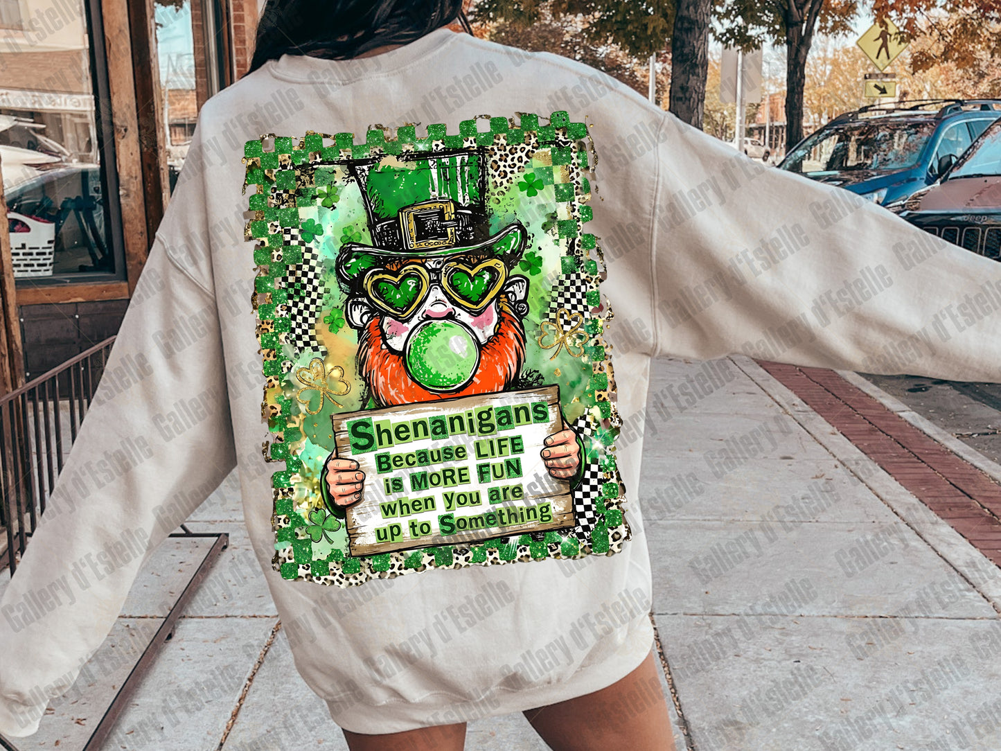 Shenanigans St Patrick’s Day PNG, Retro Leprechaun Graphic, Checkered Leopard Shamrock Art, Funny Lucky Shirt Design