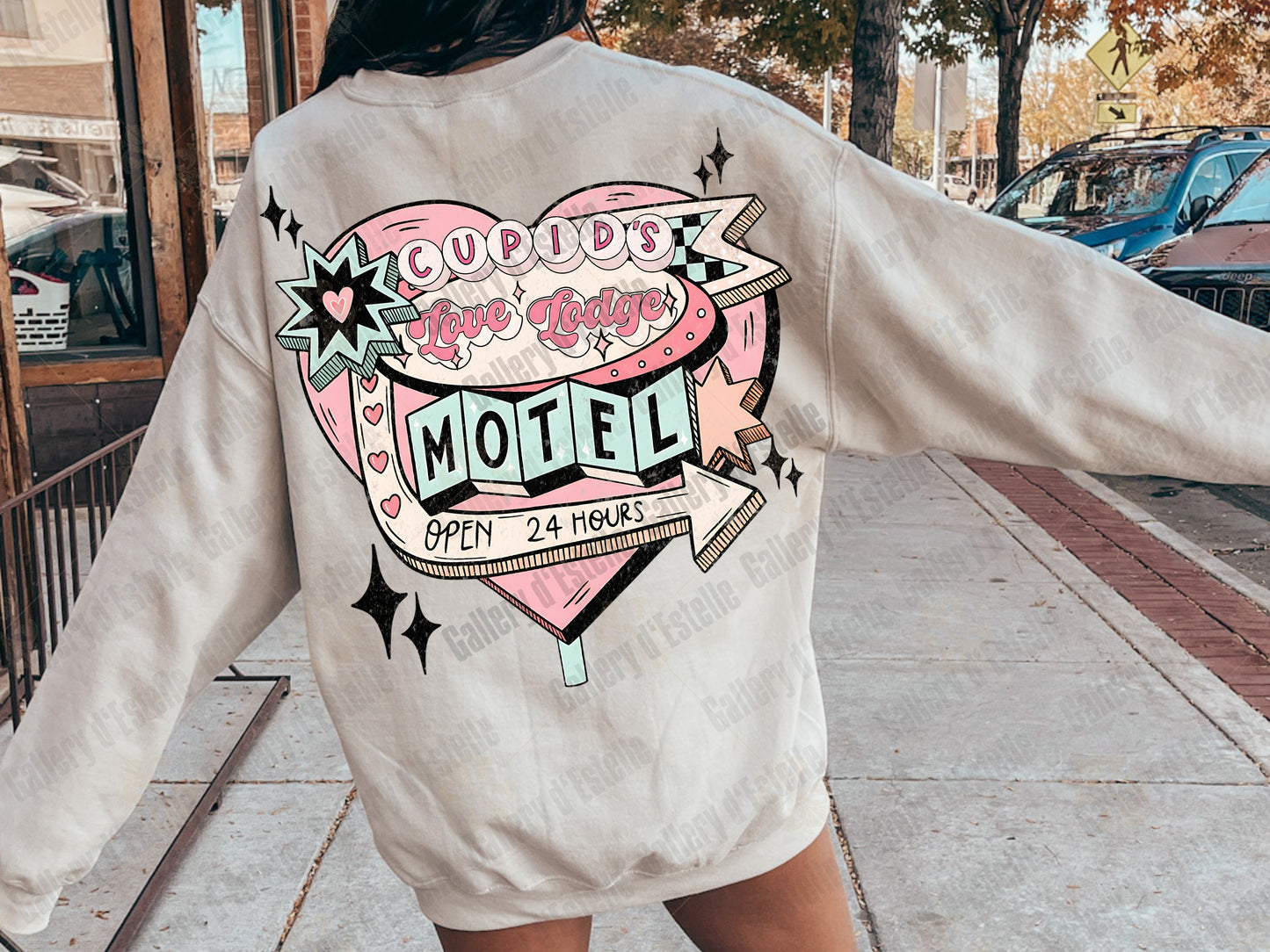 Cupid’s Love Lodge Motel PNG, Retro Valentine Hotel Sign Graphic, Vintage Pink Western Art, Coquette Love Shirt Design