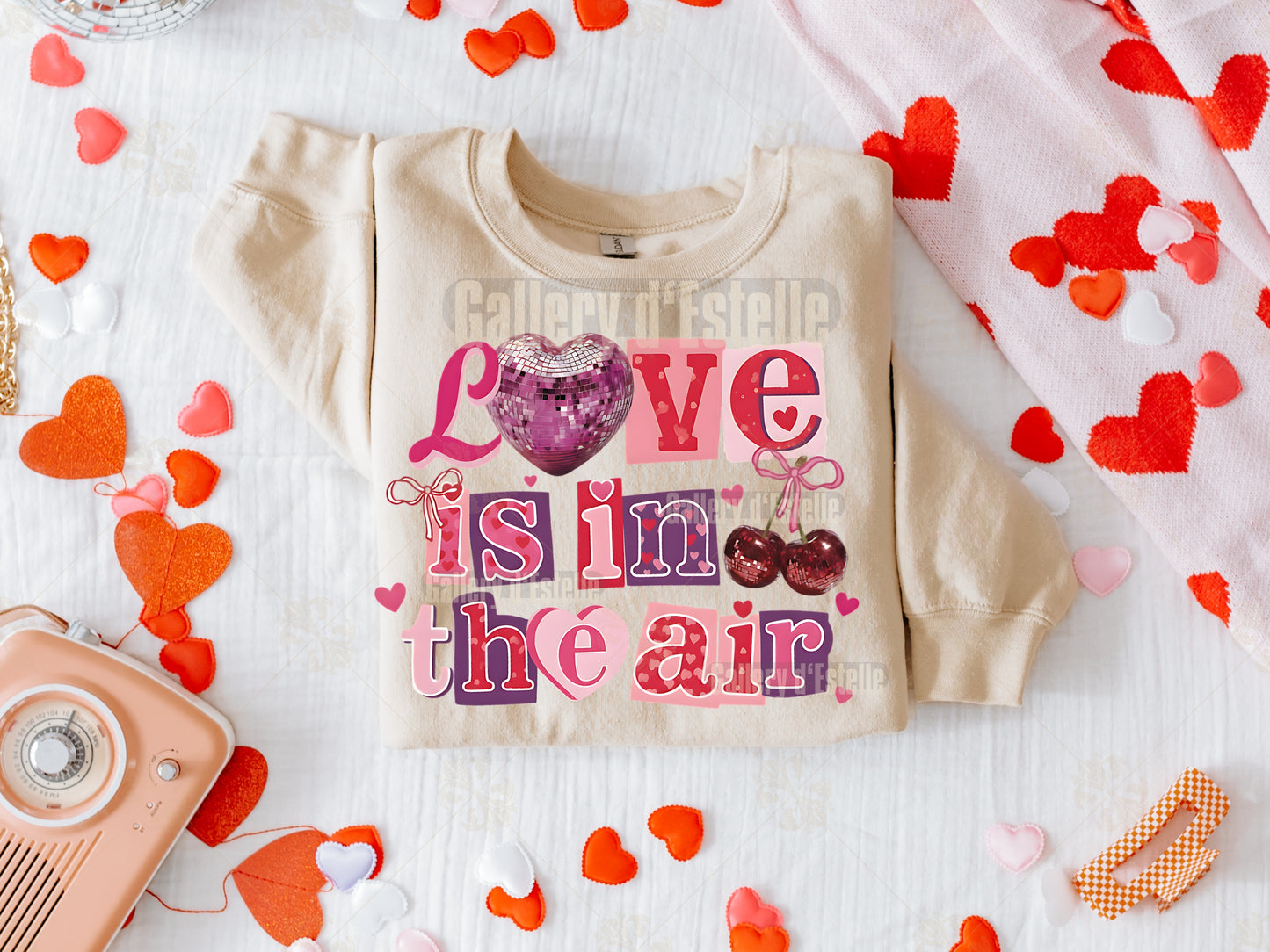 Retro Valentine Letter PNG, Coquette Disco Heart & Cherry Collage, Pink Love Themed Graphic, Trendy Valentine Shirt Design