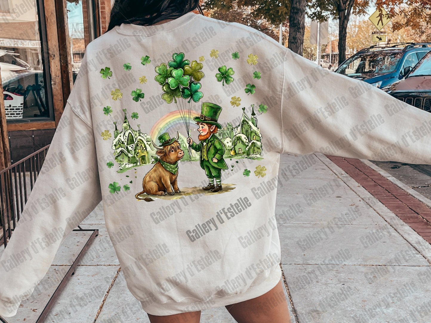 Whimsical St Patrick’s Day PNG, Retro Highland Cow Illustration, Lucky Leprechaun Art, Preppy St Paddy’s Shirt Design