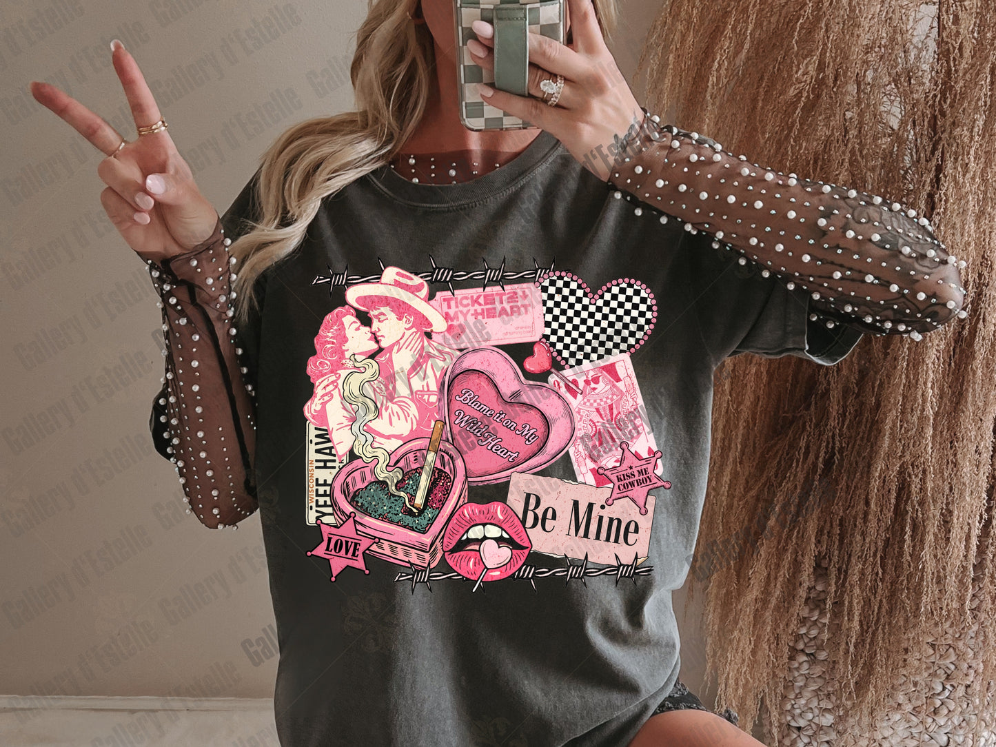 Cowboy Valentine Collage PNG, Retro Western Love Graphic, Wild West Romance Art, Coquette Be Mine Shirt Design