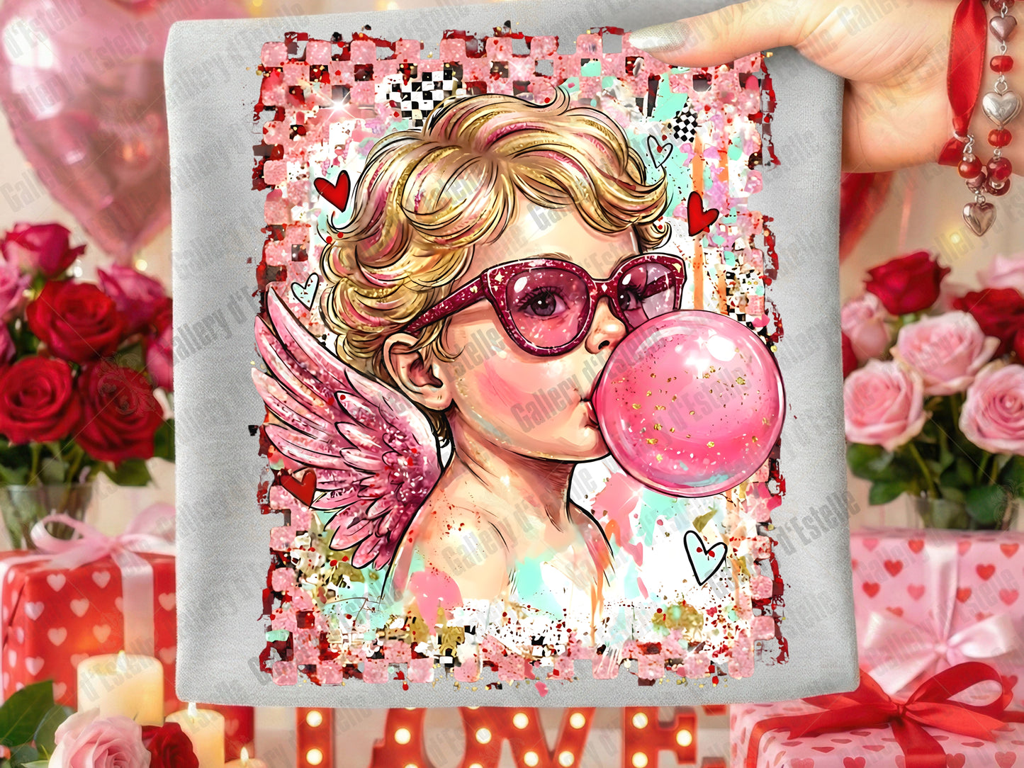 Coquette Cupid Bubblegum PNG, Retro Pink Valentine Graphic, Preppy Angel Art, Trendy Love Shirt Design