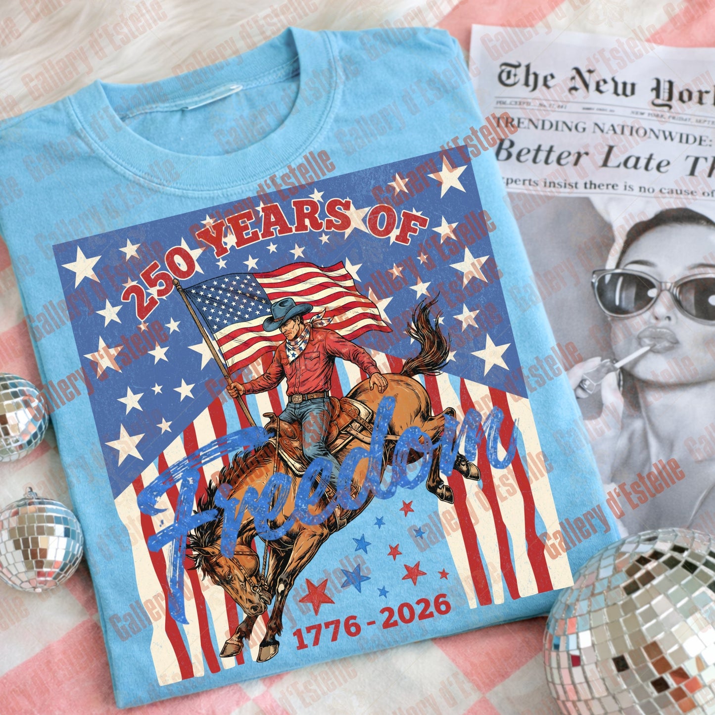 250 Years Of Freedom PNG, Retro Patriotic Cowboy Graphic, Western 4th Of July Shirt Design