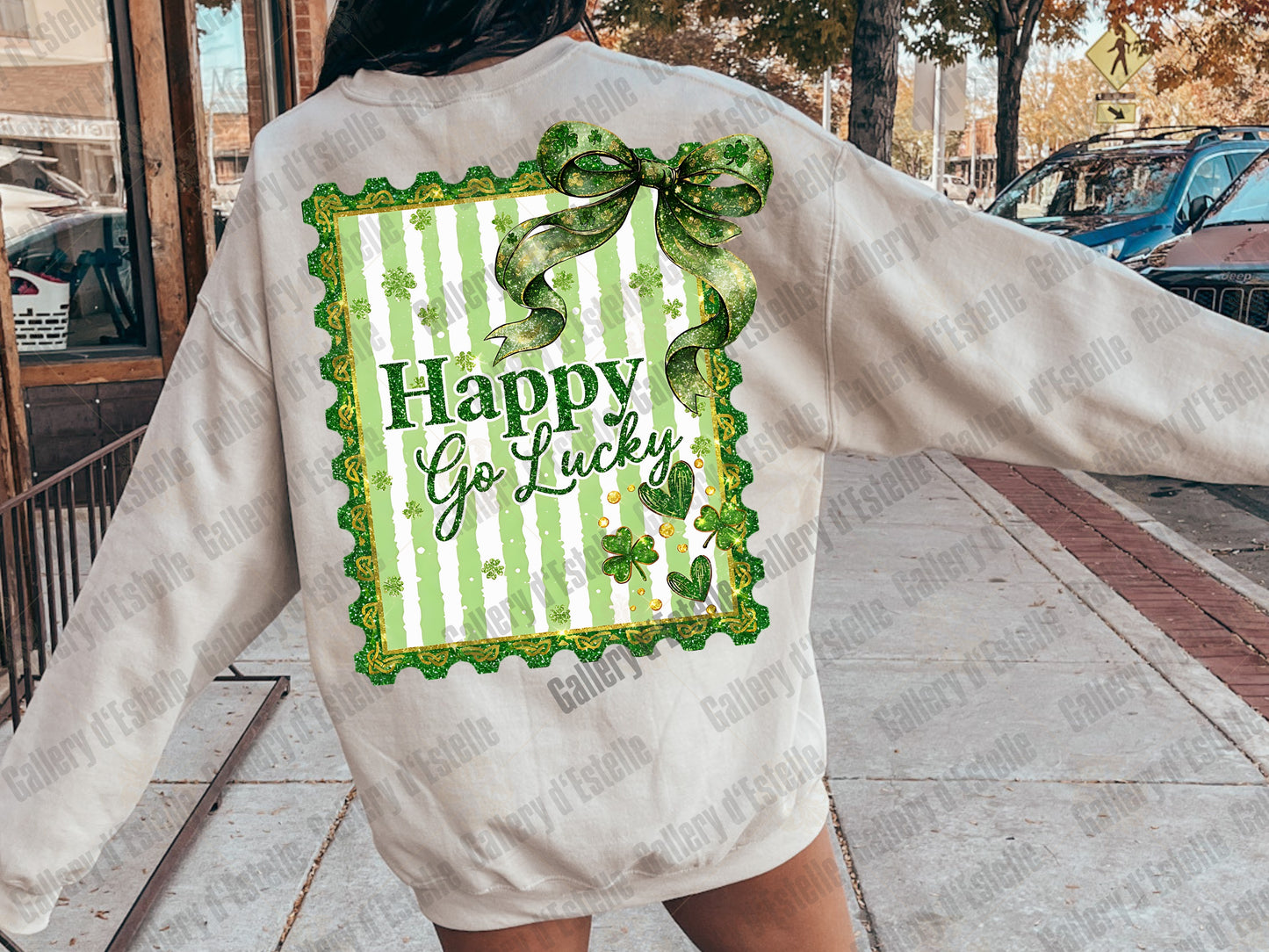 Happy Go Lucky St Patrick’s PNG, Retro Irish Stamp Graphic, Coquette Lucky Shirt Design