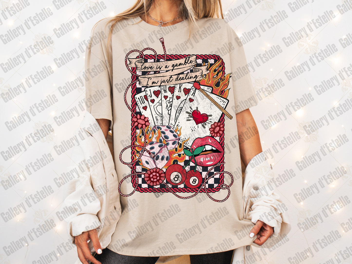 Love Is A Gamble Western Collage PNG, Retro Cowgirl Casino Graphic, Wild West Rodeo Art, Edgy Valentines Country Shirt Design