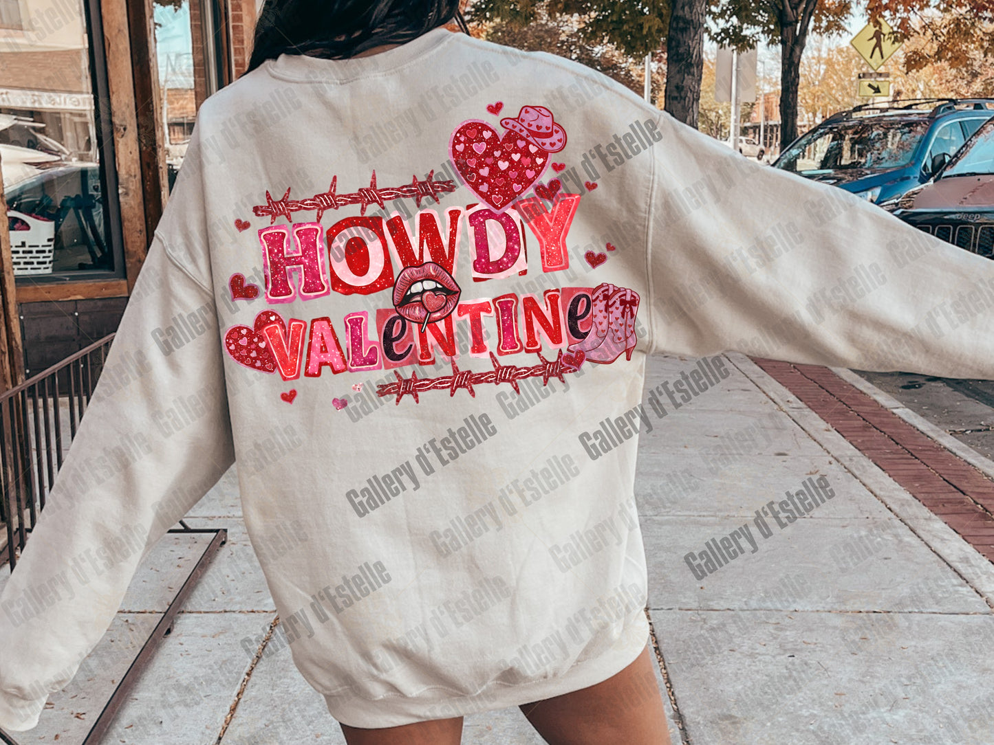 Howdy Valentine PNG, Retro Western Glitter Illustration, Edgy Cowgirl Love Graphic, Coquette VDay Shirt Design