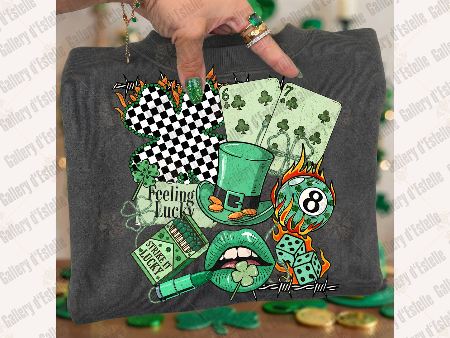 St Patricks Day Western Collage PNG, Retro Cowboy Casino Art, Lucky Shamrock Rodeo Graphic, Edgy St Paddy's Shirt Design