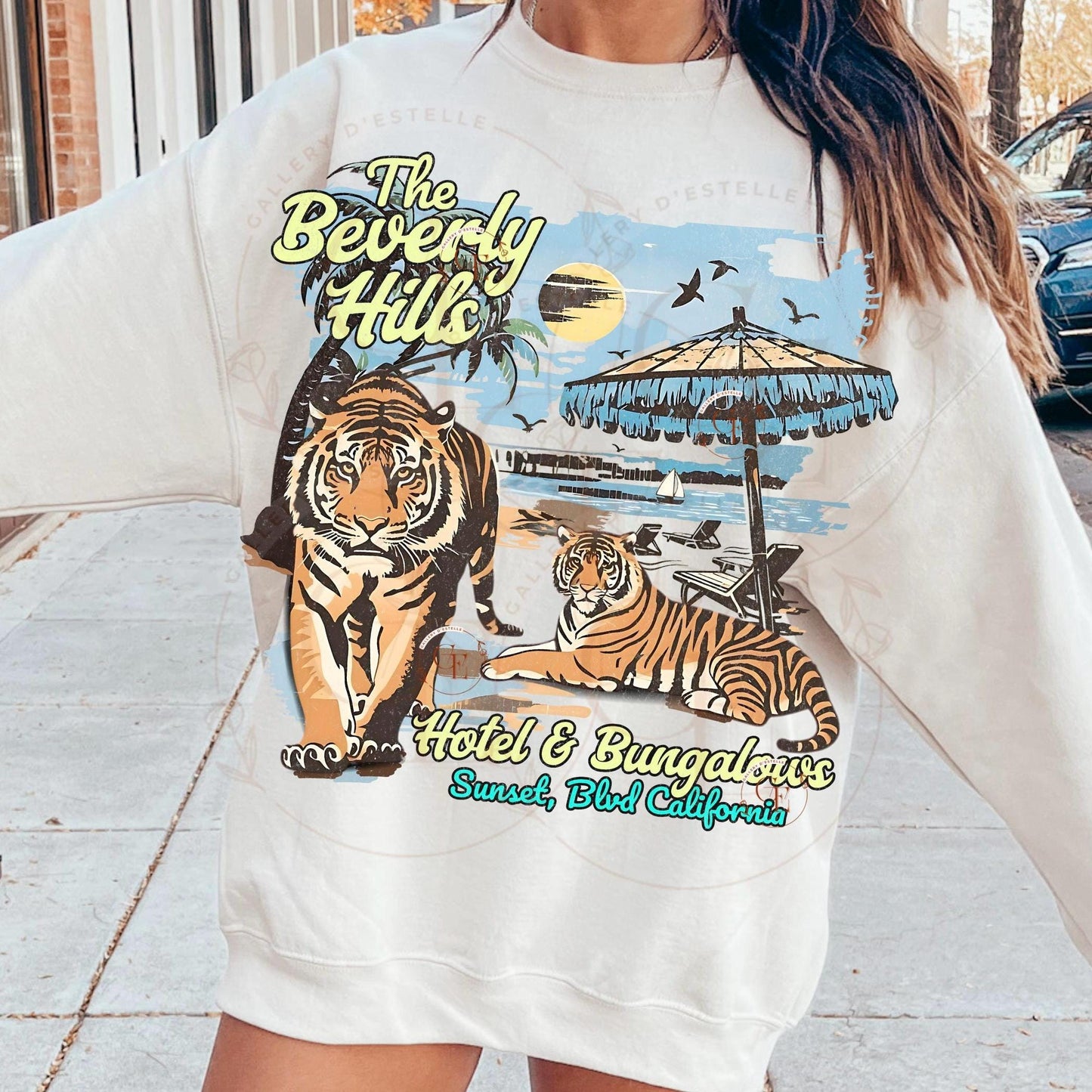 Retro Beverly Hills Tiger PNG, Vintage California Coastal Graphic, Trendy Summer Beach Shirt Design