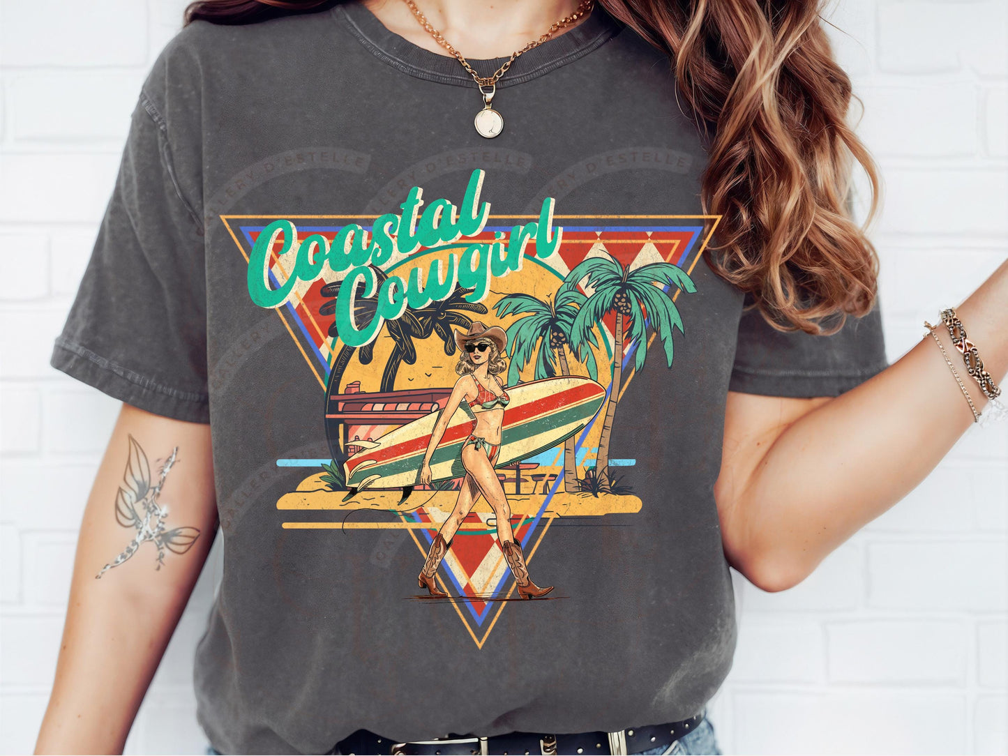 Coastal Cowgirl Western PNG, Retro Summer Girl Graphic ,Trendy Tropical Cowgirl Beach Shirt Design