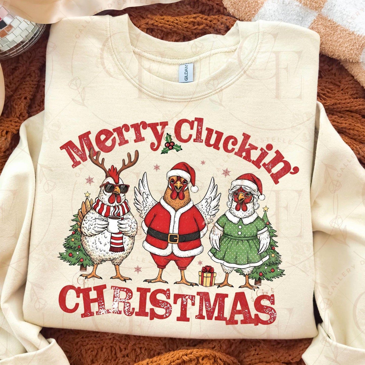 Merry Cluckin Christmas PNG, Funny Festive Chicken Graphic, Retro Farmhouse Holiday Sublimation, Trendy Chick Shirt Design