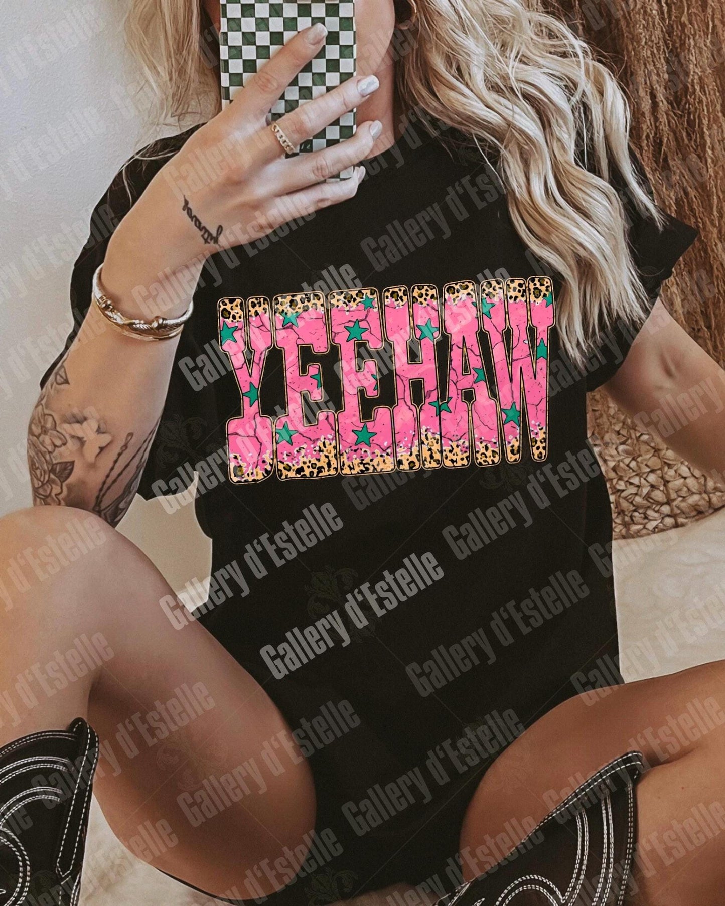 Western Yeehaw PNG, Retro Leopard Cowgirl Graphic, Trendy Country Girl Shirt Design