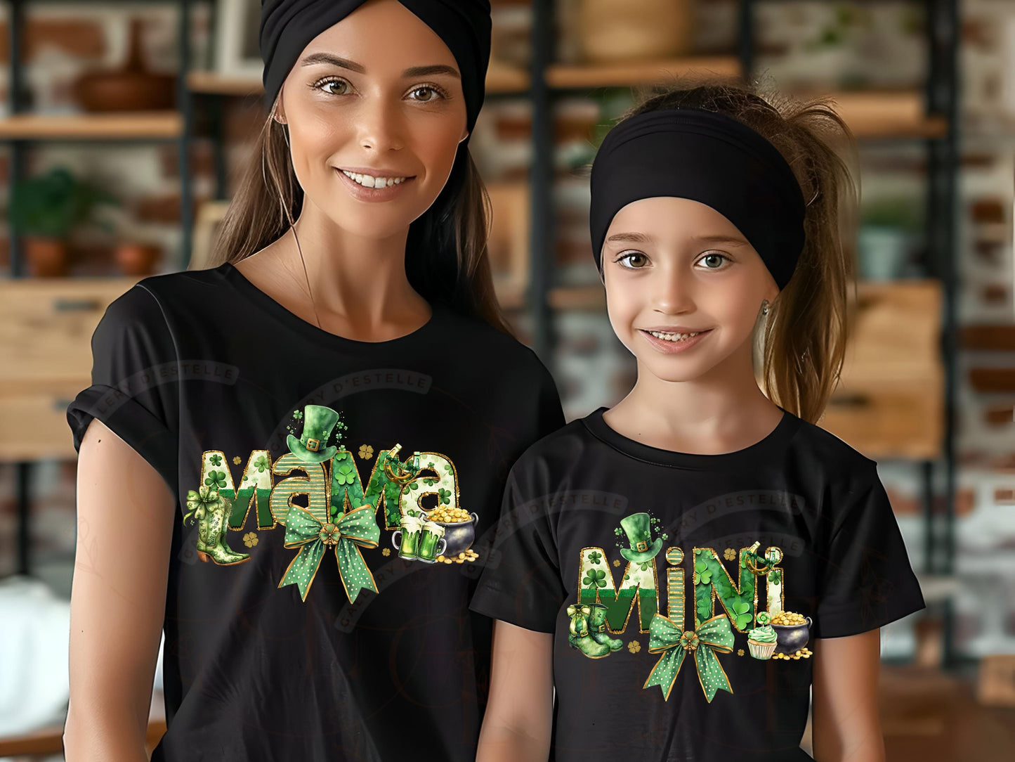 Mama Mini PNG, Glittery Coquette St. Patricks Day Graphic, Lucky Irish Charm Bow Art, Trendy Girl Shirt Design