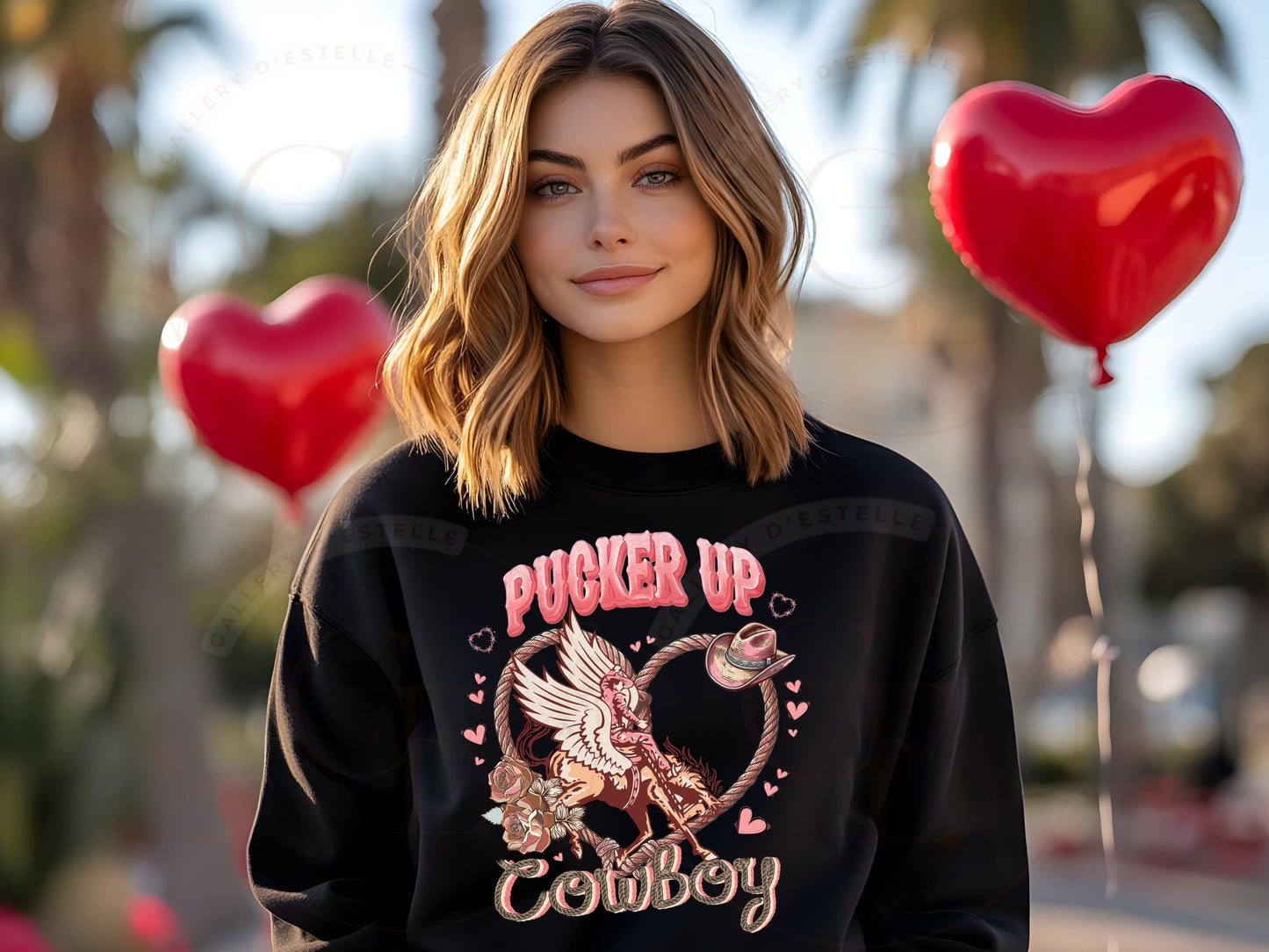 Pucker Up Cowboy PNG, Retro Western Valentine Rodeo Graphic, Cupid Cowboy on Bucking Horse Art, Trendy Country Shirt Design