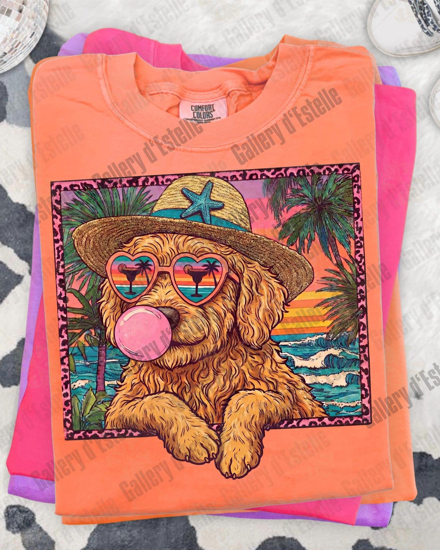 Goldendoodle Summer PNG, Retro Coastal Dog Graphic, Trendy Tropical Beach Shirt Design