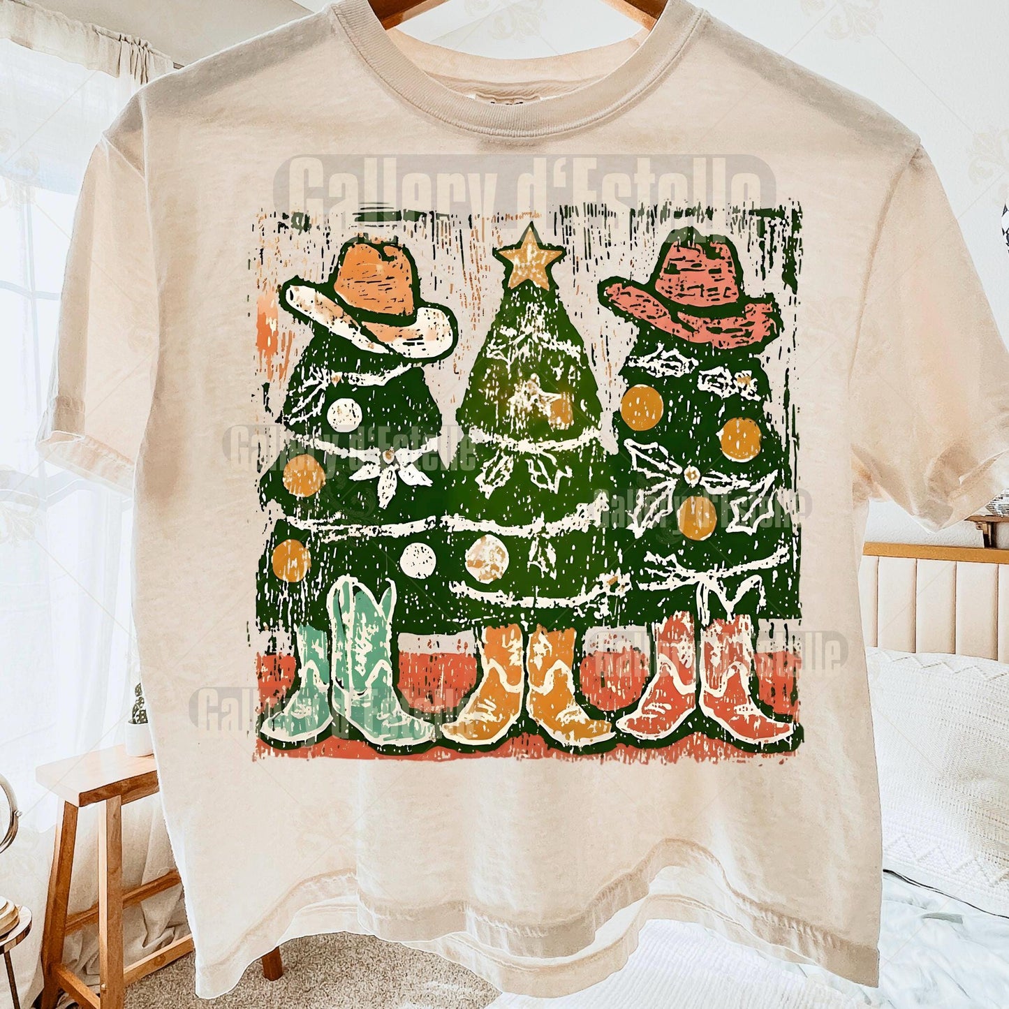 Howdy Trees Western PNG, Festive Cowboy Christmas Graphic, Coquette Cowgirl Holiday Art, Trendy Country Shirt Design