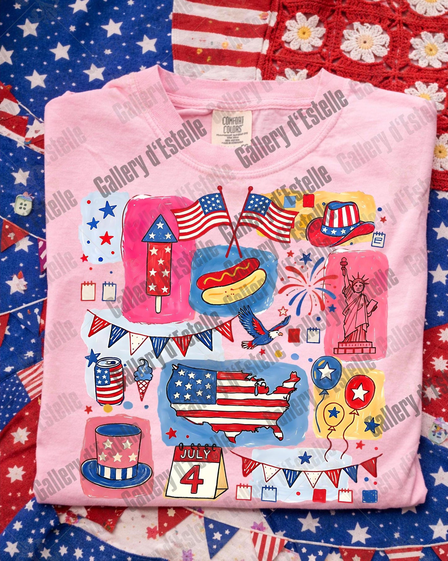 Retro 4th of July Collage PNG, Preppy Patriotic Americana Graphic, Trendy USA Shirt Design