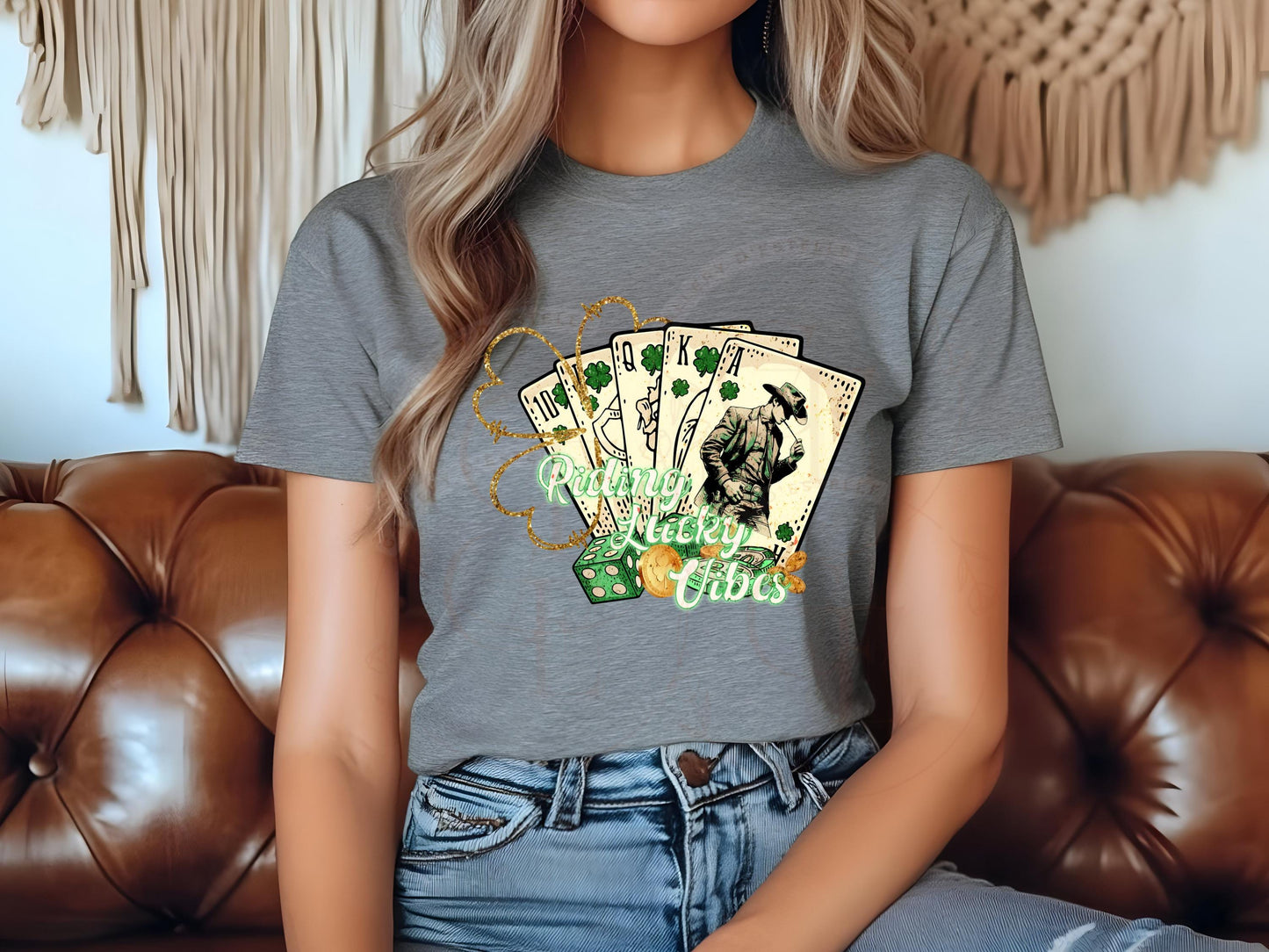St. Patrick's Day Feeling Lucky PNG, Vintage Wild West Cowboy Poker Art, Festive Western Rodeo Shirt Design
