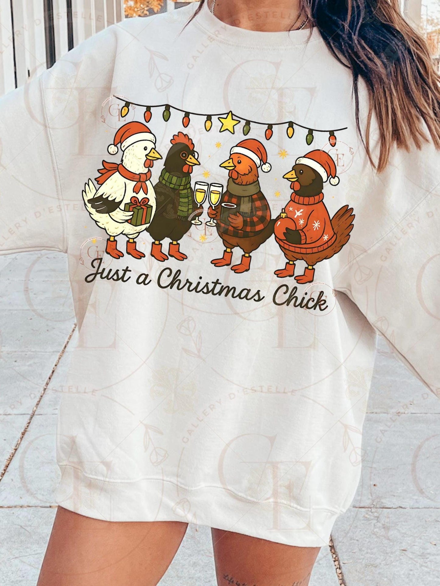 Just a Christmas Chick PNG, Festive Retro Chicken Graphic, Cute Farmhouse Holiday Art, Trendy Country Christmas Shirt Design