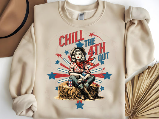 Chill the 4th Out Country PNG, Retro Western Patriotic Cowgirl Graphic, Trendy Independence Day Rodeo Shirt Design