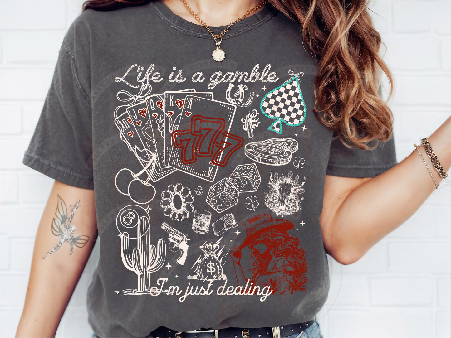Life is a Gamble Country PNG, Western Casino Cowgirl Playing Cards Graphic, Trendy Cowgirl Shirt Design