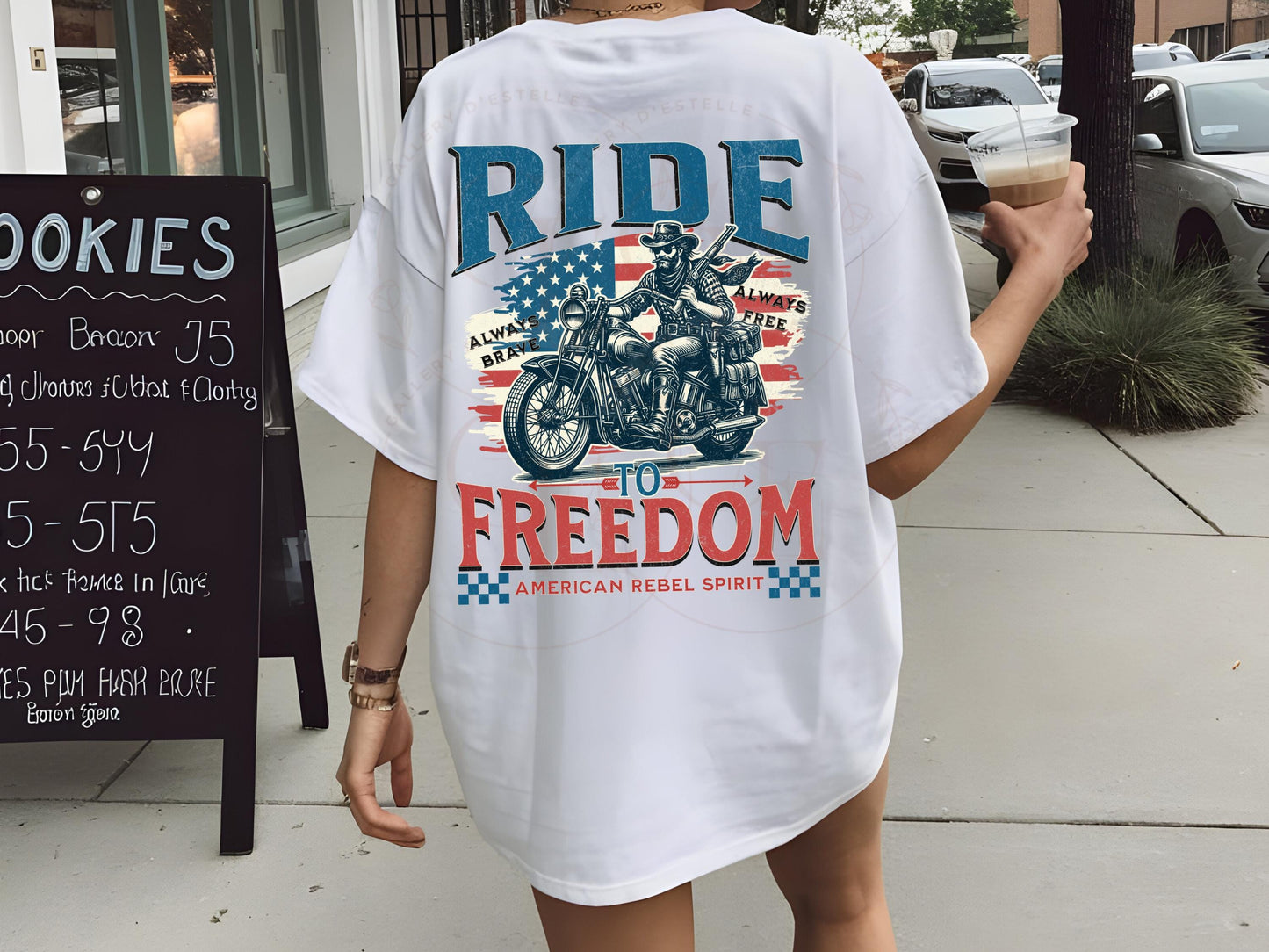 American Rebel Cowboy PNG, Vintage Motorcycle Biker Graphic, Edgy Western Independence Day Shirt Design