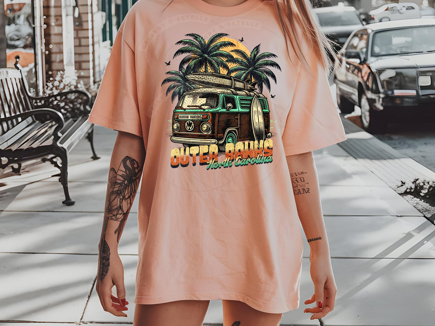 Outer Banks North Carolina PNG, Retro Surf Van Art, Beach Camp Life Graphic, Vintage Summer Shirt Design