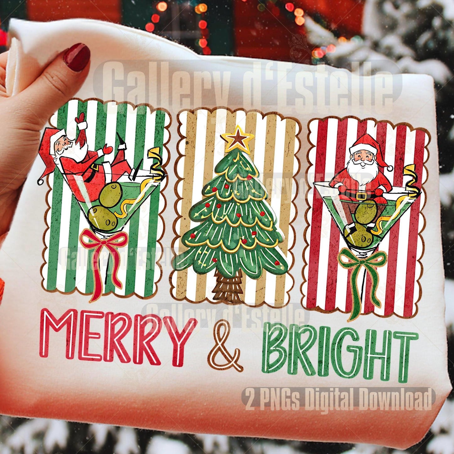 Coquette Merry and Bright PNG, Retro Christmas Cocktail Graphic, Festive Santa Martini Art, Cute Holiday Shirt Design