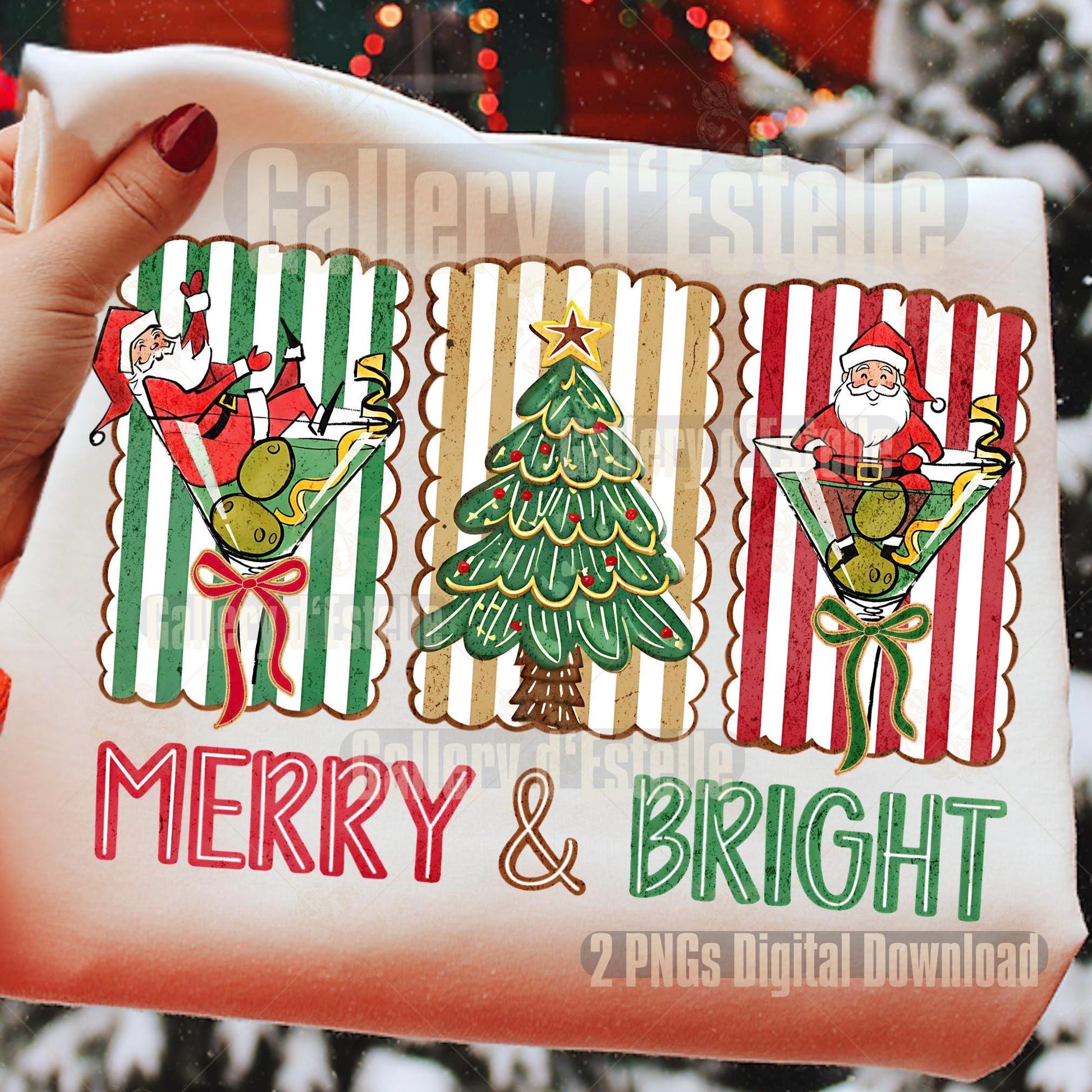 Coquette Merry and Bright PNG, Retro Christmas Cocktail Graphic, Festive Santa Martini Art, Cute Holiday Shirt Design