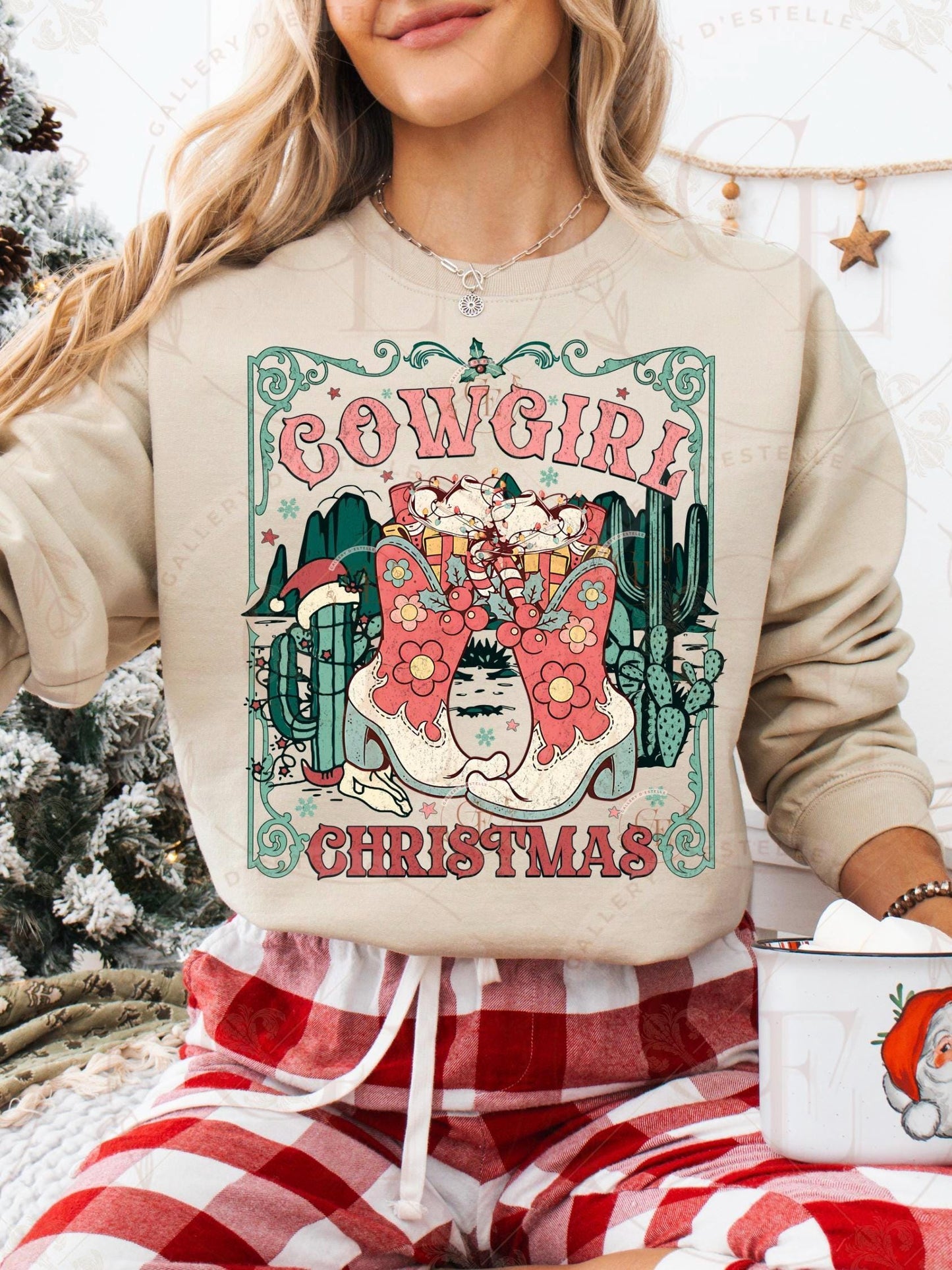 Coquette Cowgirl Christmas PNG, Retro Western Boots Holiday Graphic, Festive Country Shirt Sublimation Design