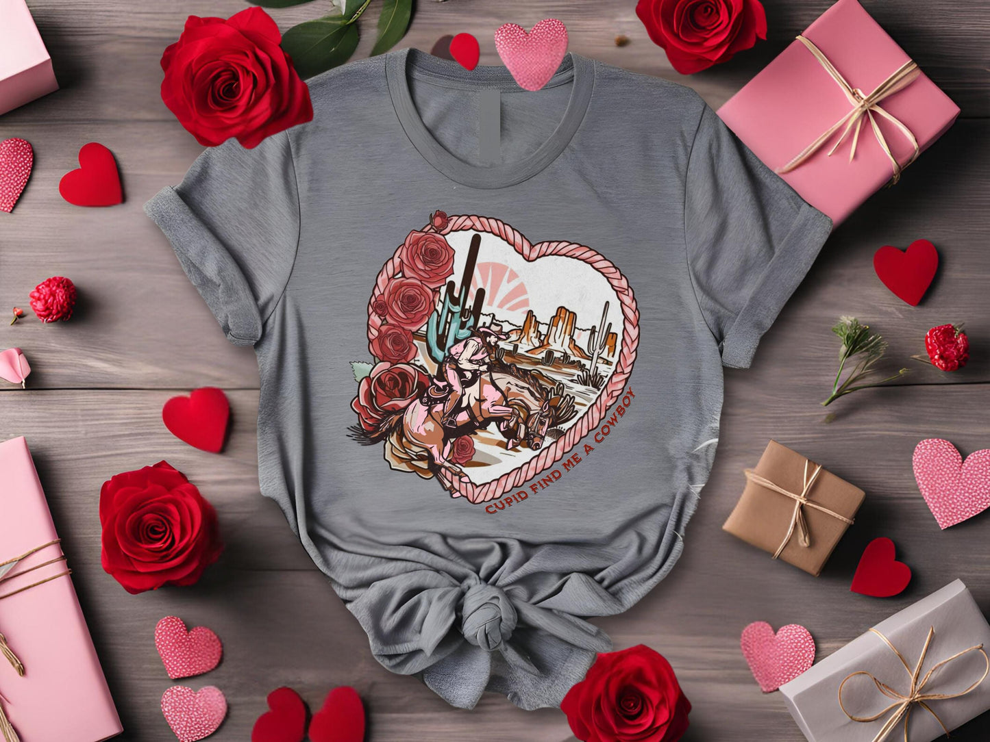 Cupid Find Me a Cowboy PNG, Vintage Western Valentine Graphic, Retro Bucking Horse Cowboy Art, Trendy Country Shirt Design