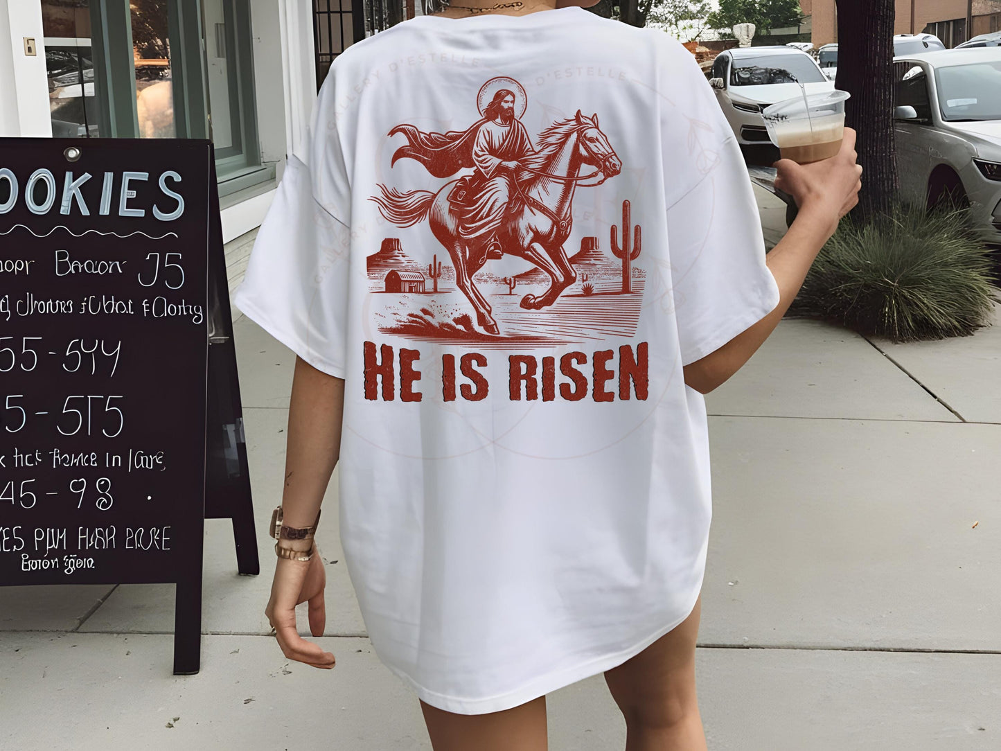 He is Risen PNG, Vintage Western Christian Graphic, Cowboy Jesus Art, Religious Easter Country Shirt Design