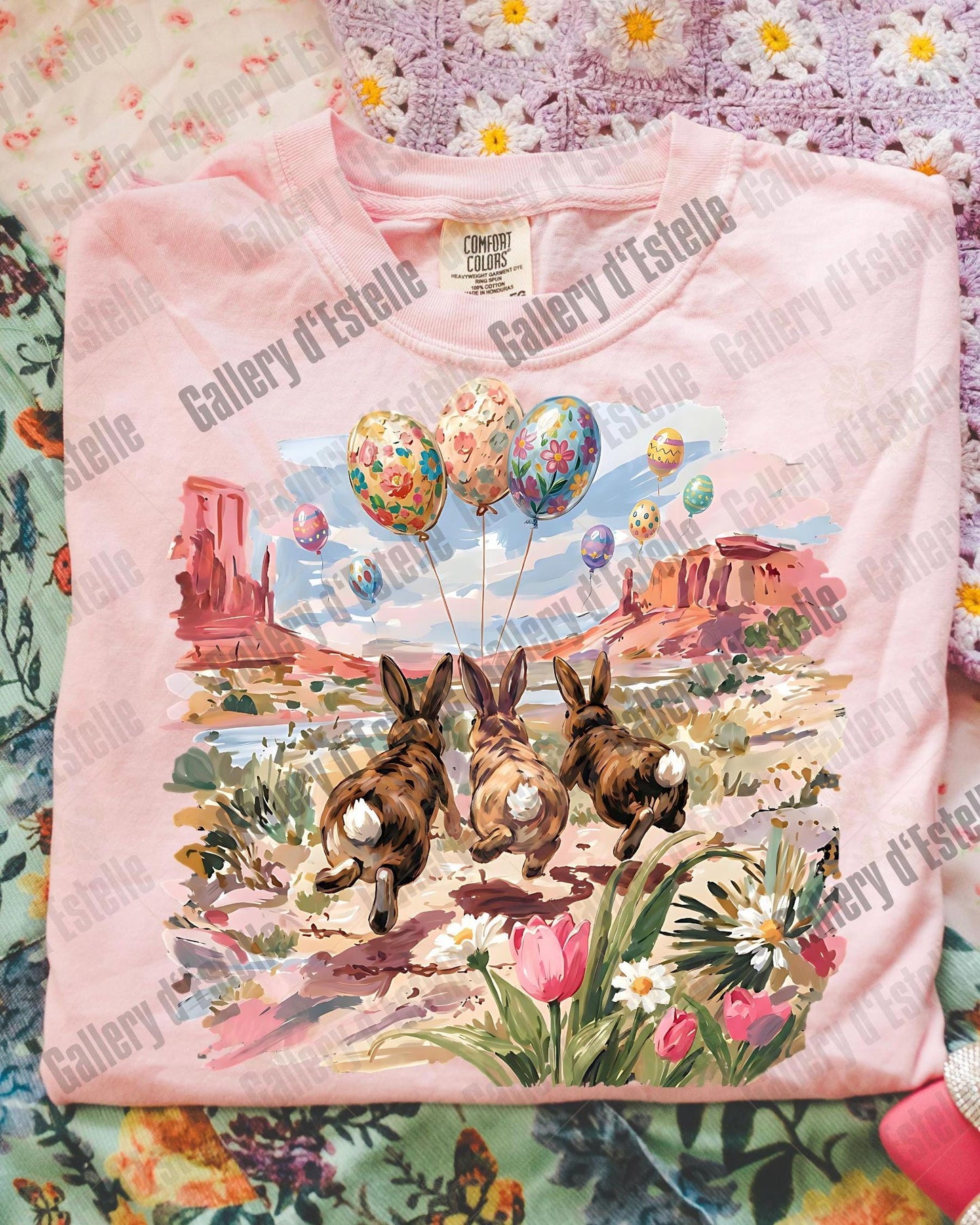 Western Easter Bunnies PNG, Vintage Spring Rodeo Graphic, Retro Bunny Balloon Art, Preppy Counry Shirt Design