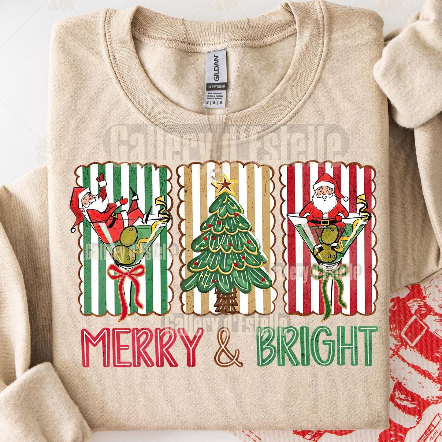 Coquette Merry and Bright PNG, Retro Christmas Cocktail Graphic, Festive Santa Martini Art, Cute Holiday Shirt Design