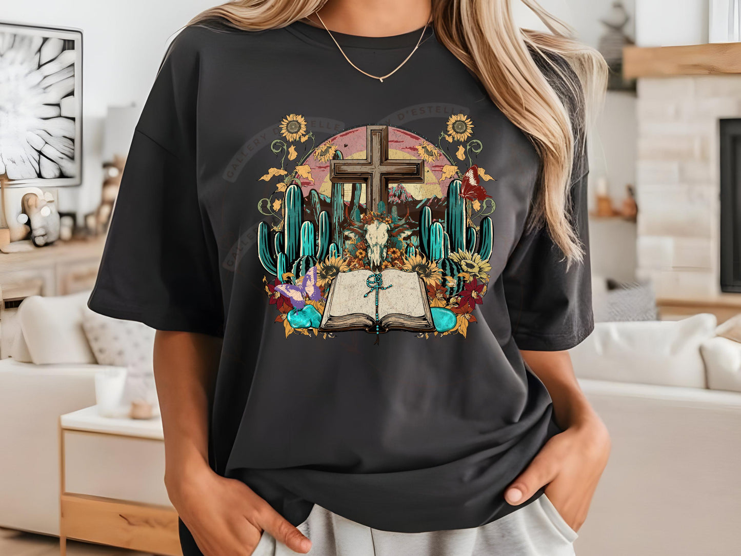 Western Christian Country PNG, Vintage Cowboy Faith Graphic, Religious Cowgirl Turquoise Bible Shirt Design