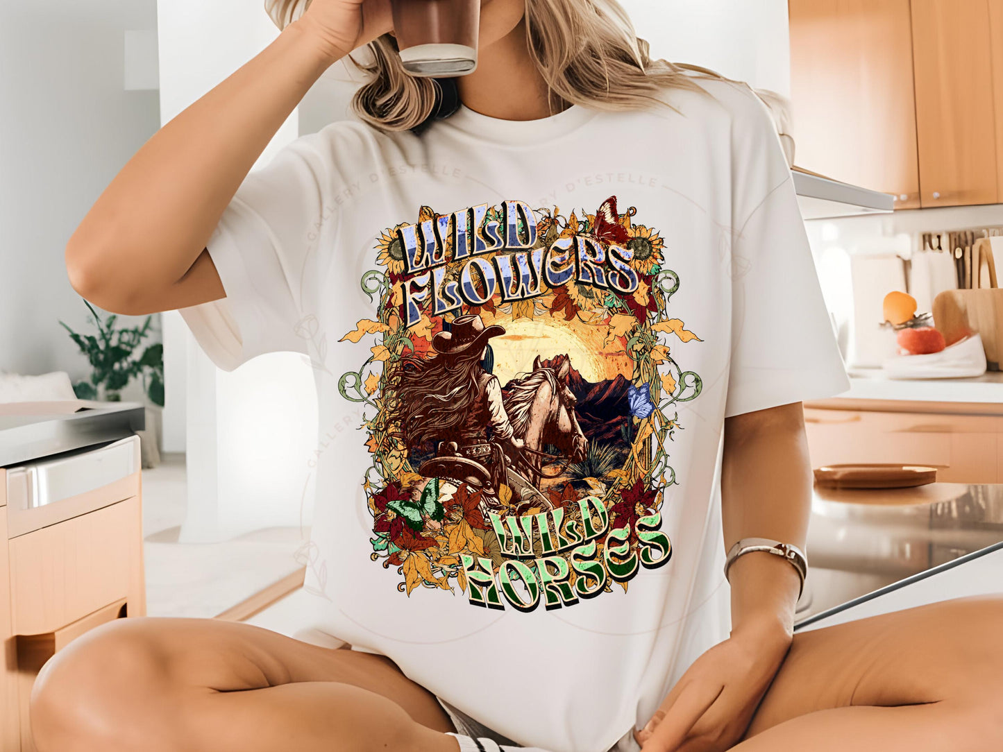 Wild Flowers Wild Horses PNG, Boho Floral Vintage Western Art, Retro Cowgirl Rodeo Graphic, Trendy Country Shirt Design