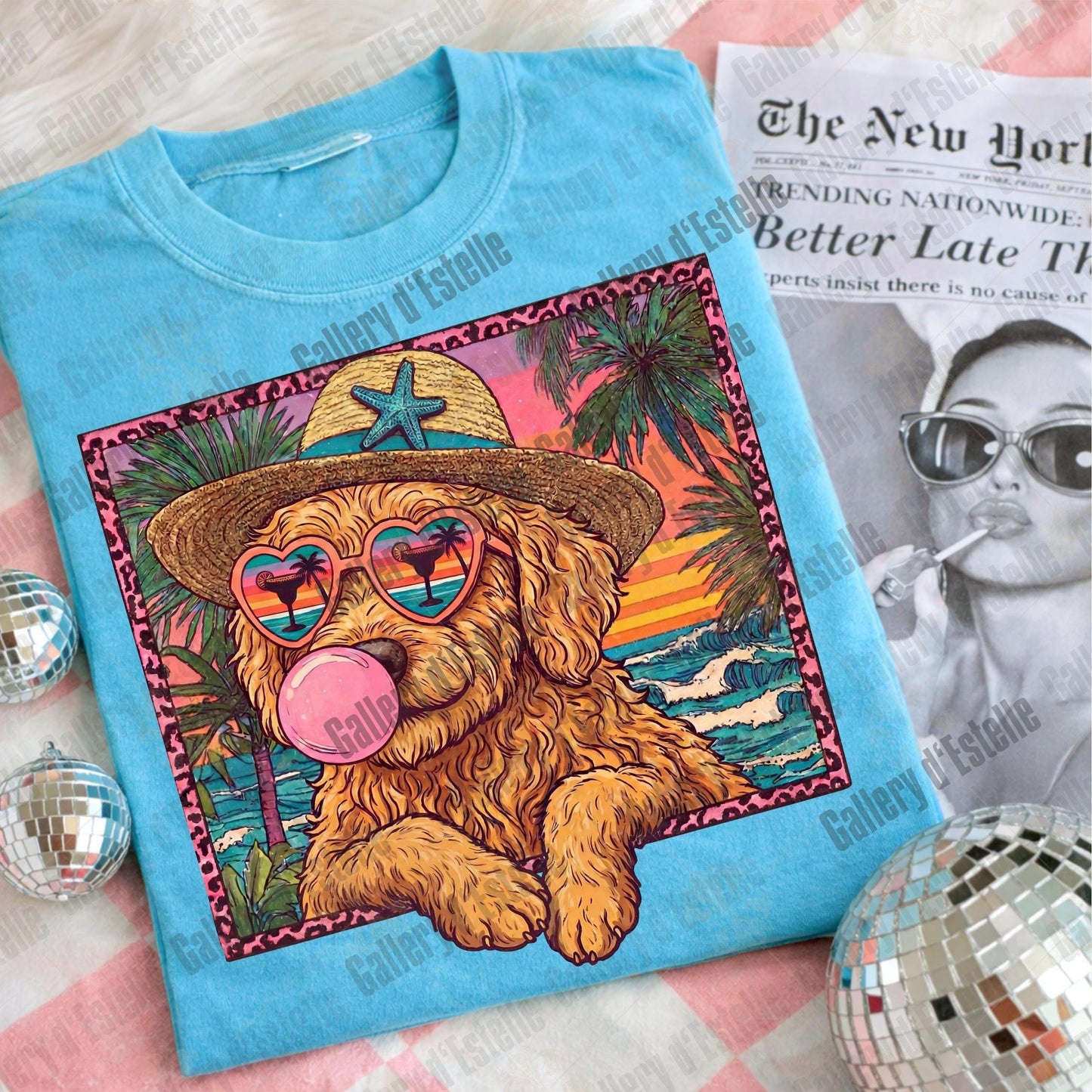 Goldendoodle Summer PNG, Retro Coastal Dog Graphic, Trendy Tropical Beach Shirt Design