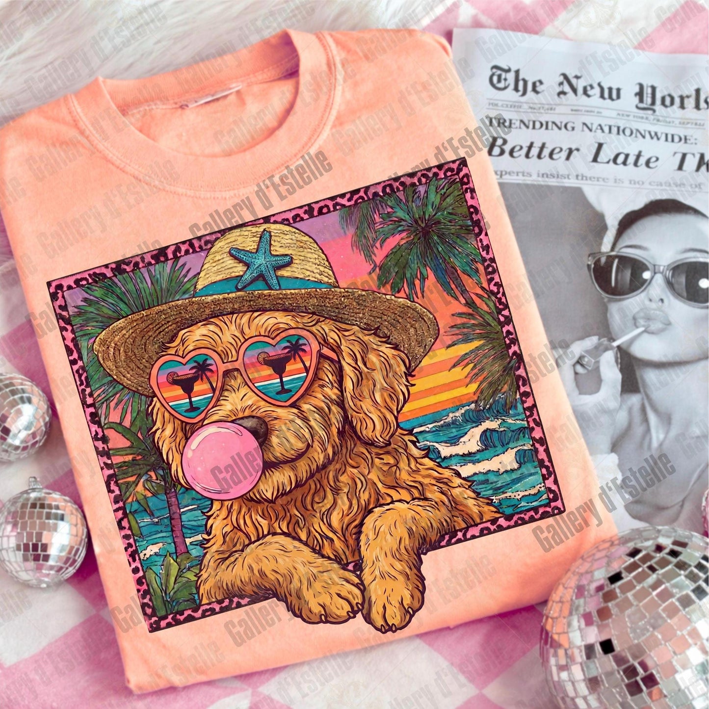 Goldendoodle Summer PNG, Retro Coastal Dog Graphic, Trendy Tropical Beach Shirt Design