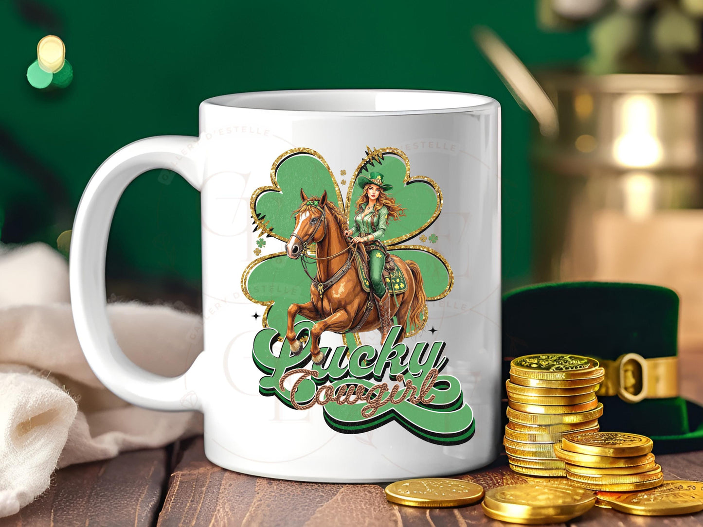 Lucky Cowgirl PNG, St. Patricks Day Western Graphic, Retro Lucky Clover Art, Trendy Country Shirt Design