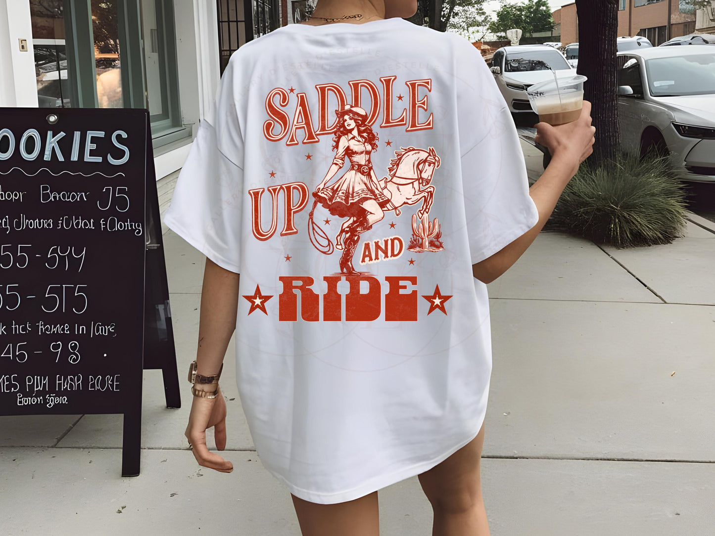 Saddle Up and Ride PNG, Retro Western Cowgirl Design, Trendy Country Rodeo Shirt Design