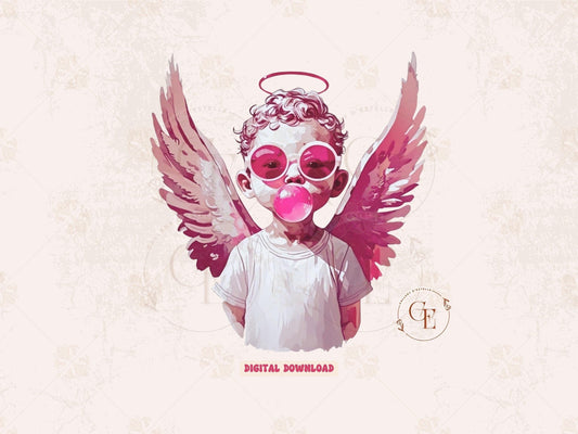 Cool Cupid Blowing Bubble Gum PNG, Fun Retro Pink Cupid Graphic, Trendy Valentine's Shirt Design