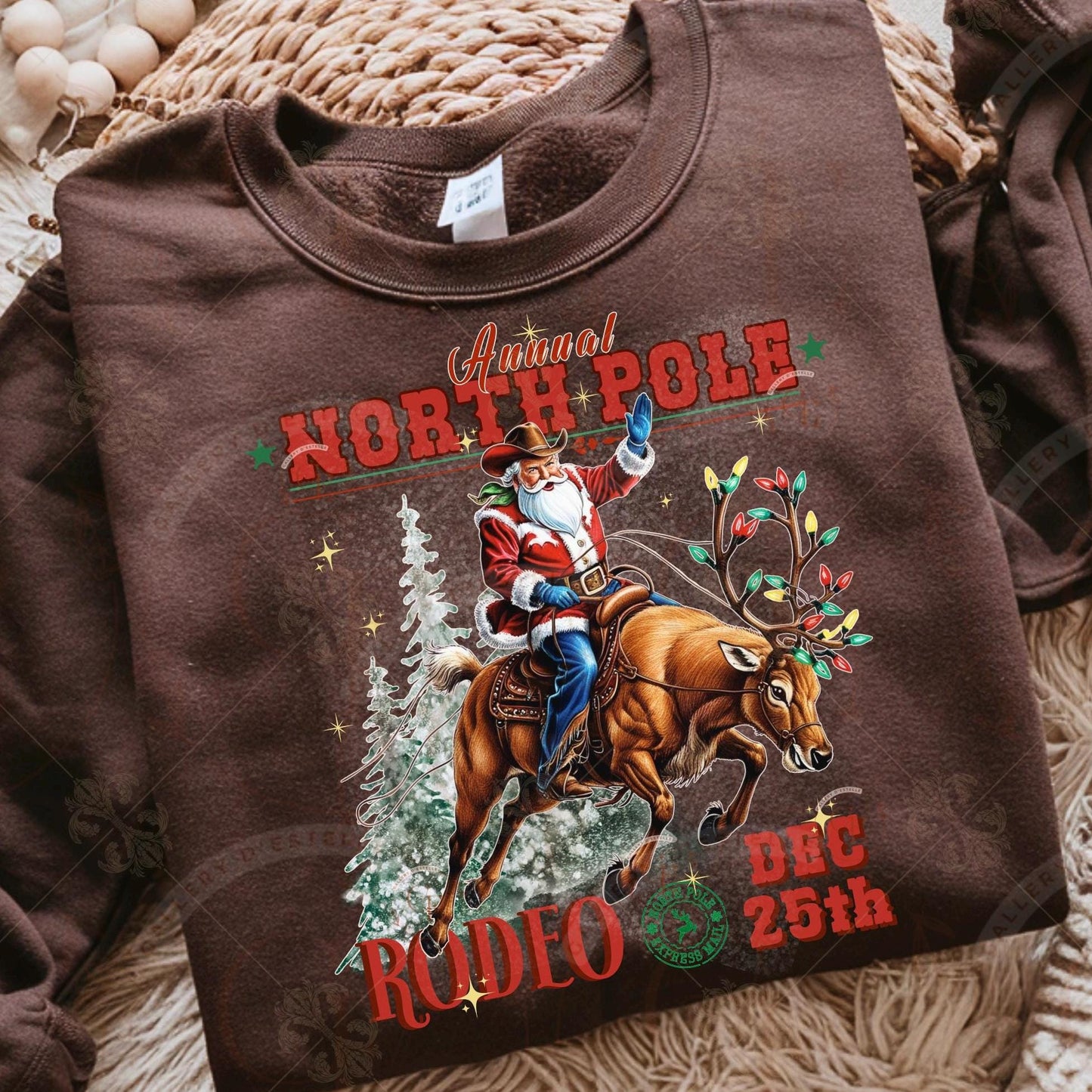 North Pole Rodeo Western PNG, Retro Santa Riding Reindeer Graphic, Vintage Cowboy Christmas Design, Trendy Holiday Country Shirt Sublimation