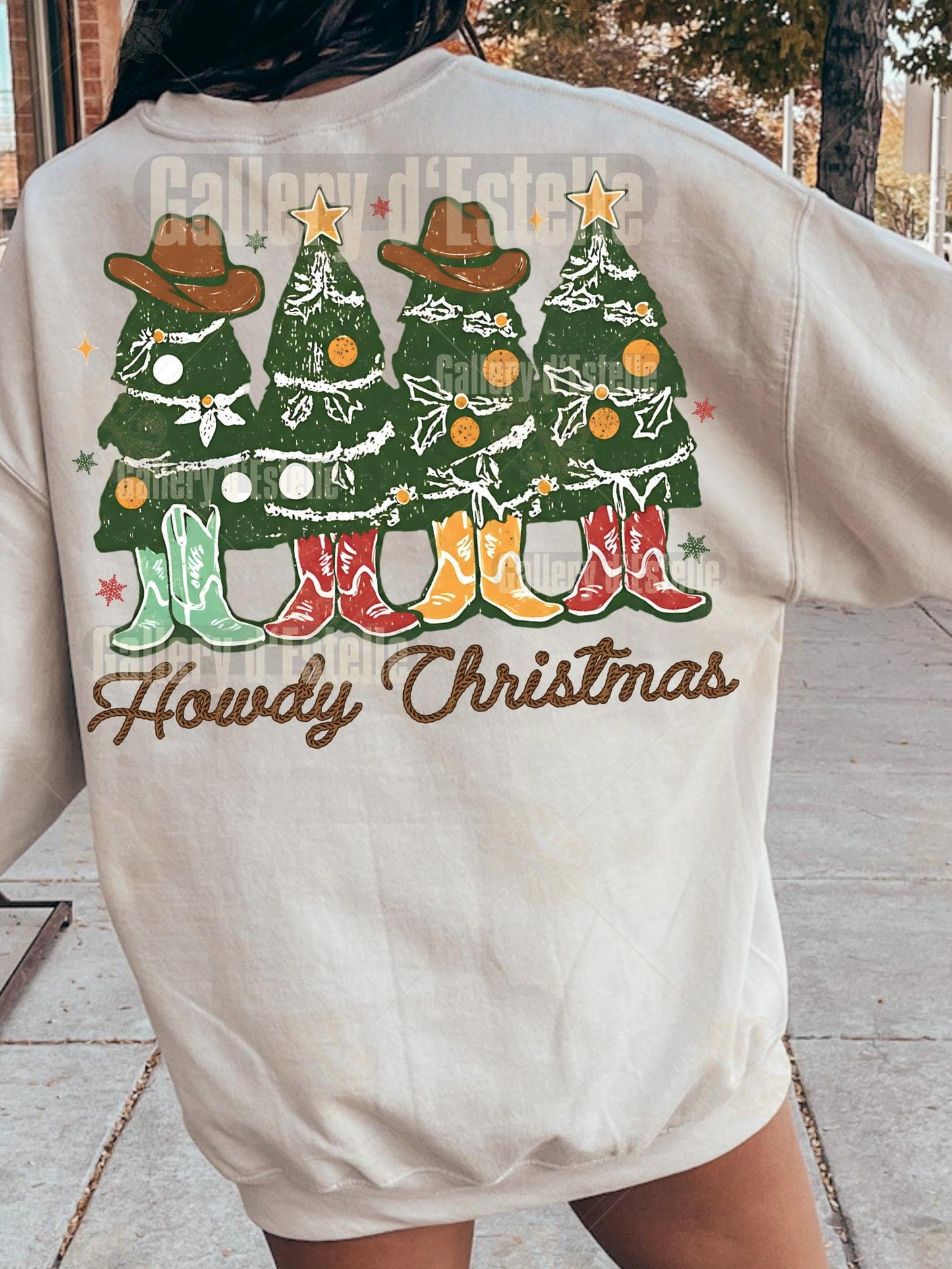 Howdy Christmas Trees PNG, Retro Western Holiday Graphic, Festive Cowboy Art, Trendy Country Shirt Design