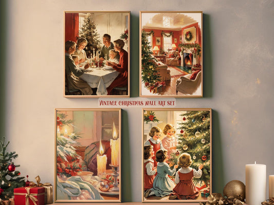 Vintage Classic Christmas Art Set, Timeless Nostalgic Holiday Prints, Festive Wall Decor