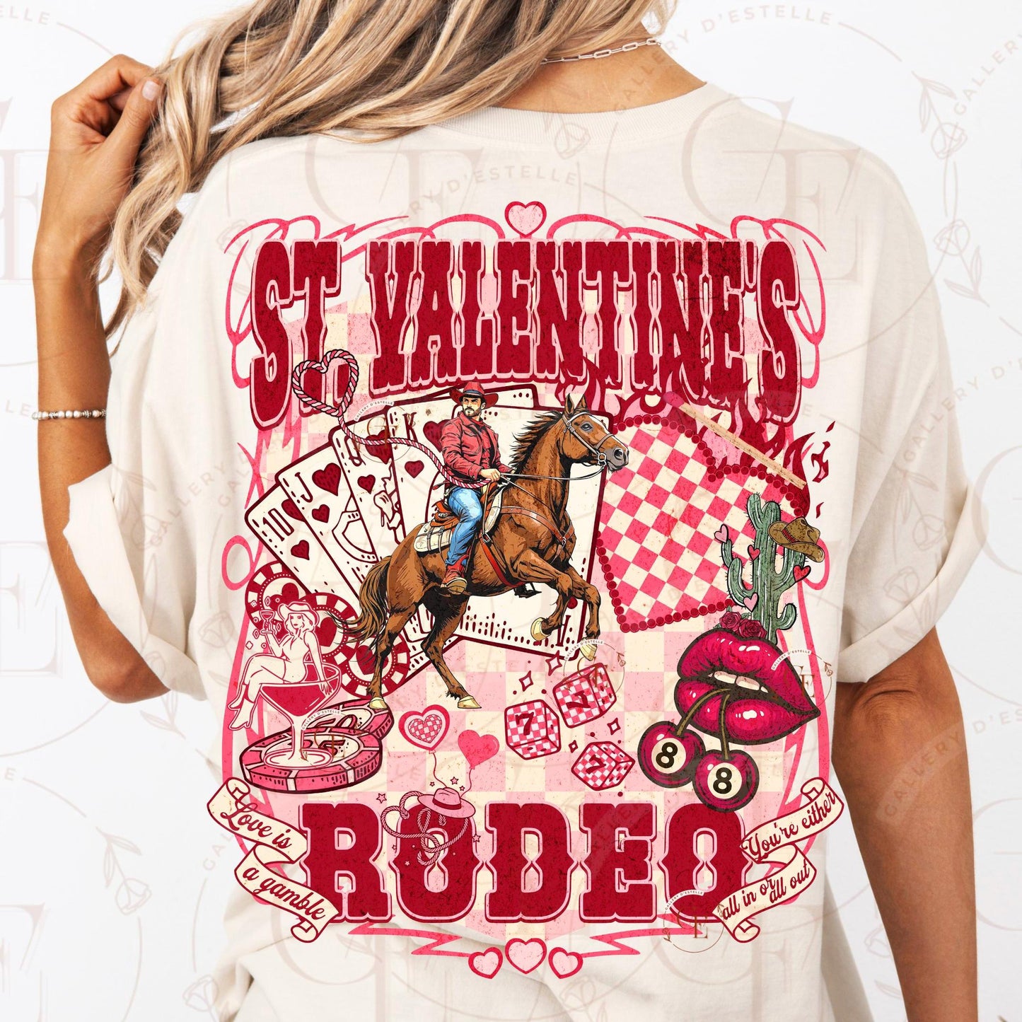 St. Valentines Rodeo Western PNG, Retro Cowboy Casino Collage, Love is a Gamble Art, Wild West Rodeo Graphic, Trendy Country Shirt Design